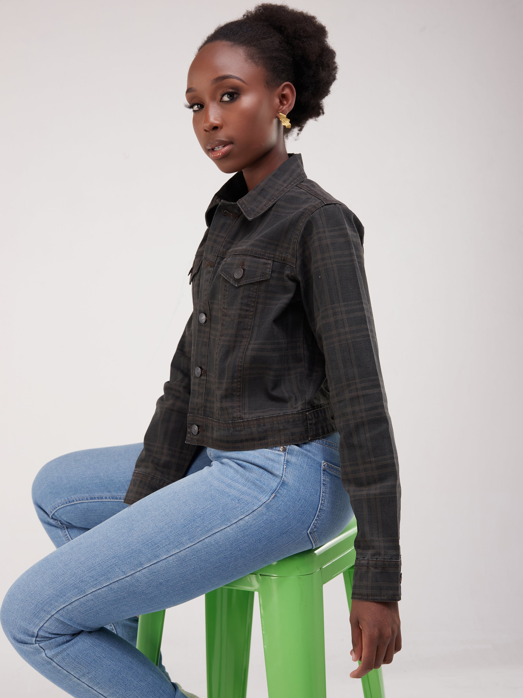 Safari Ladies Crop Jacket - Brown Print