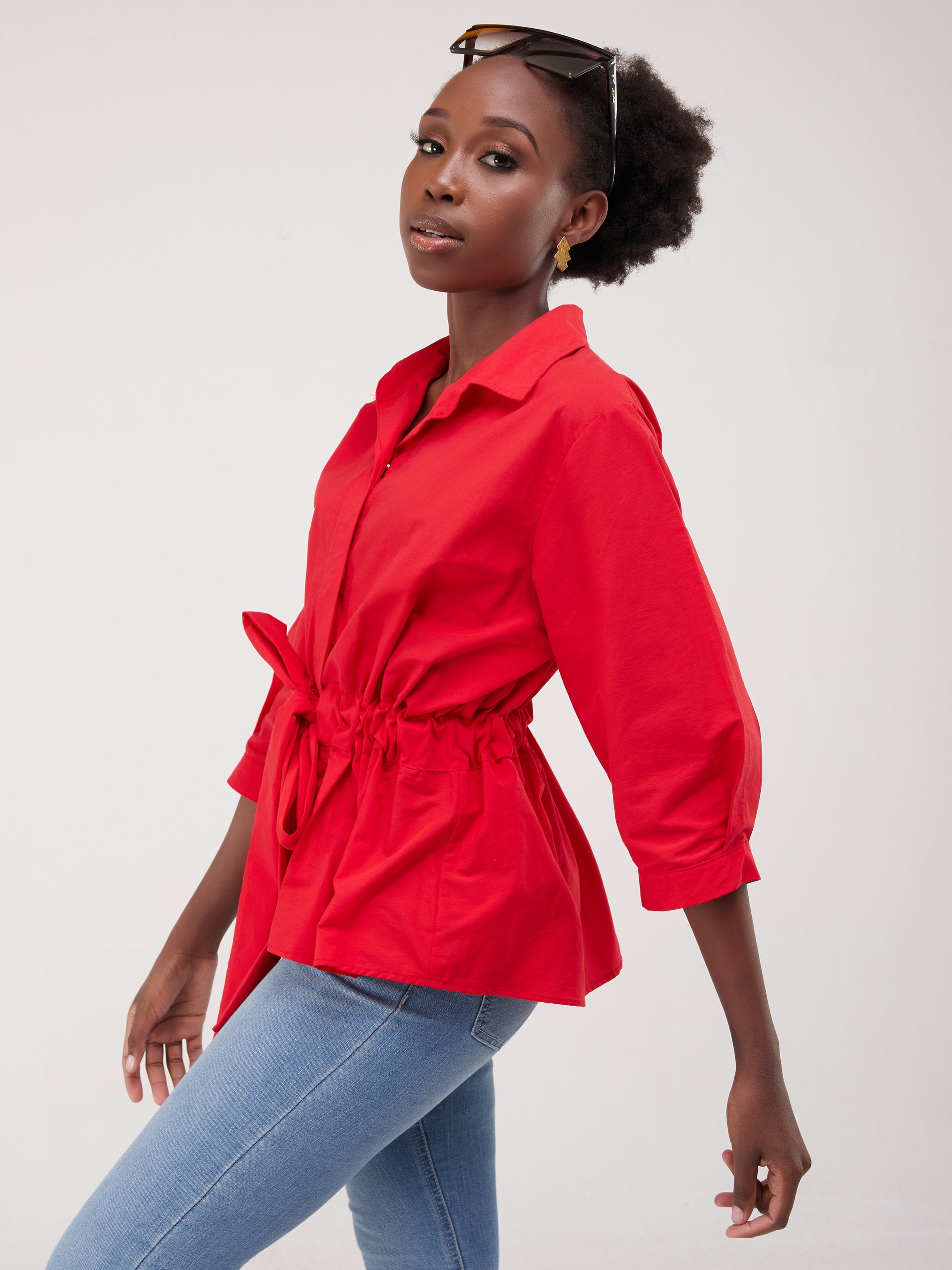 Safari Huru Peplum Shacket - Red
