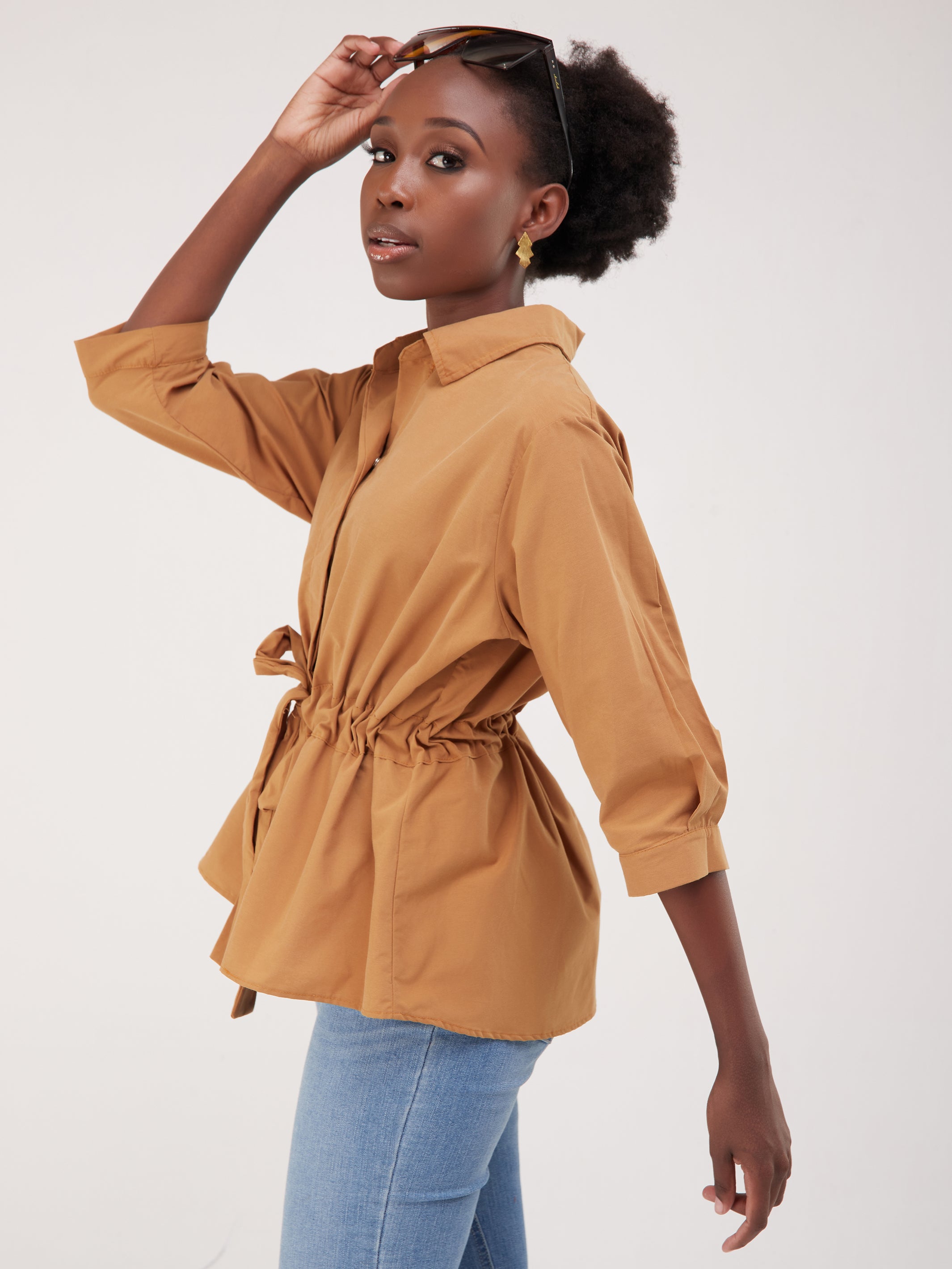 Safari Huru Peplum Shacket - Capuccino