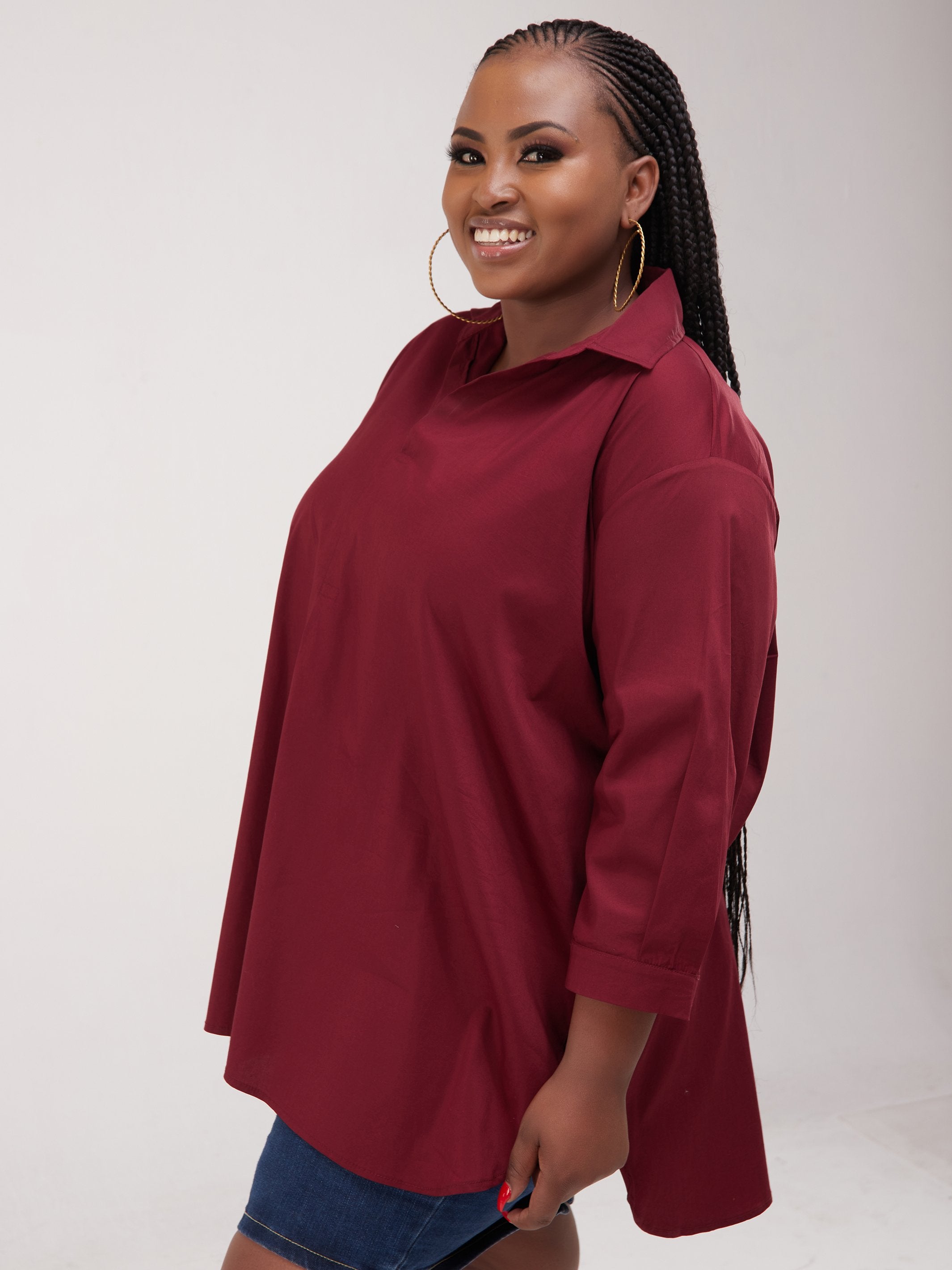 Safari Huru 3/4 Sleeved Loose Top - Maroon