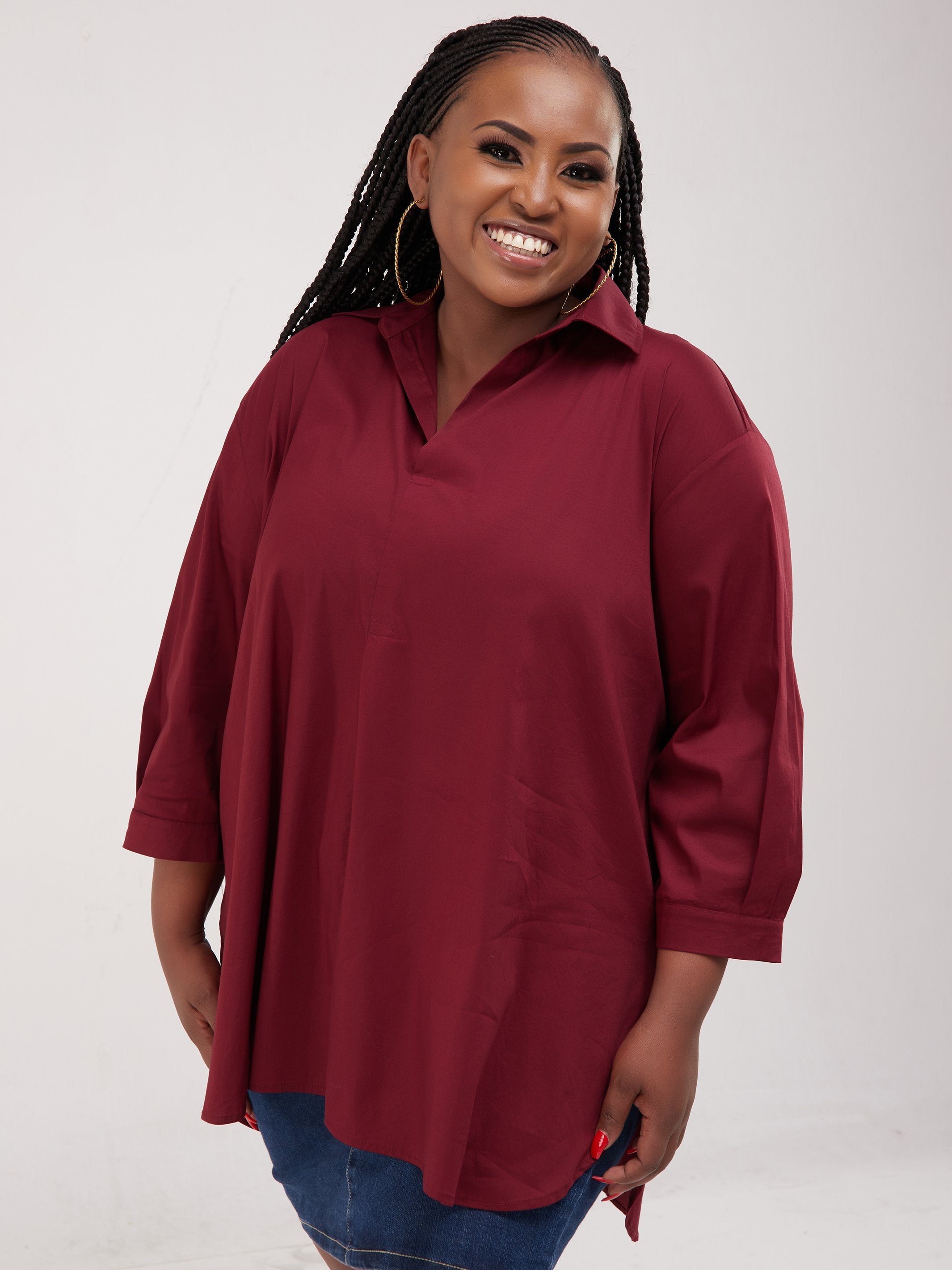 Safari Huru 3/4 Sleeved Loose Top - Maroon