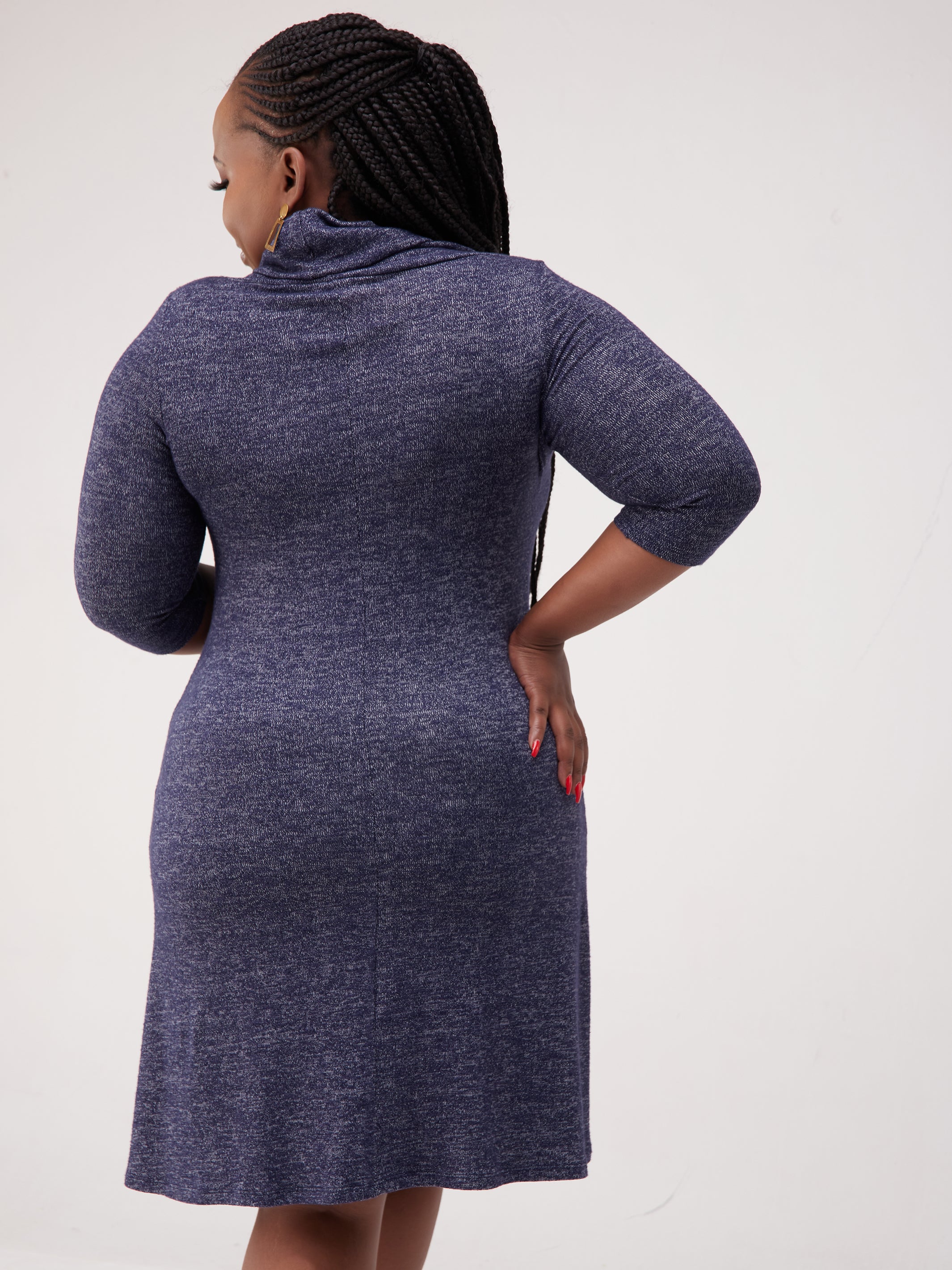 Vivo Basic Cowl Sweater Dress - Navy Blue