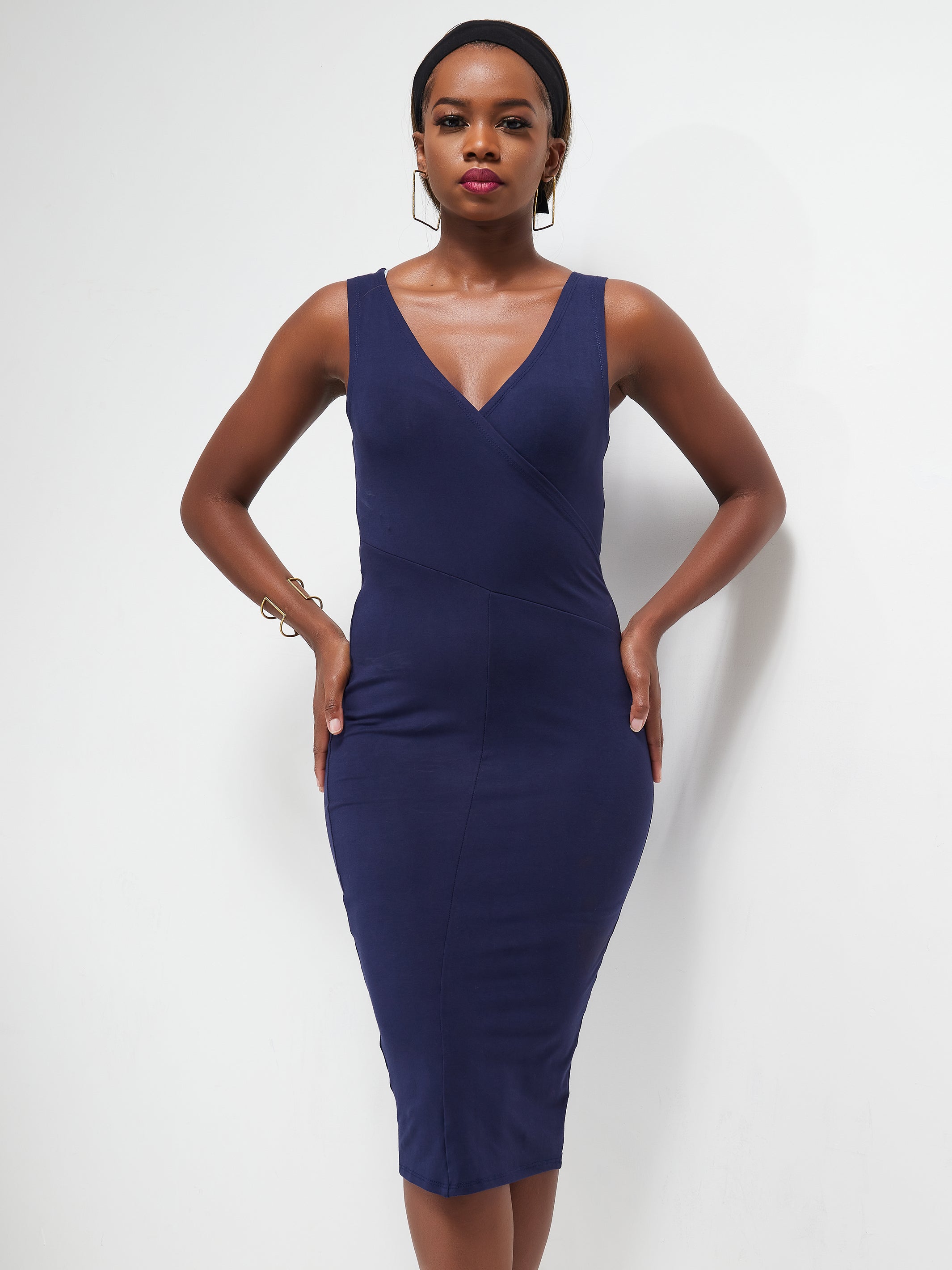 Vivo Zuri V- Neck Bodycon - Navy Blue