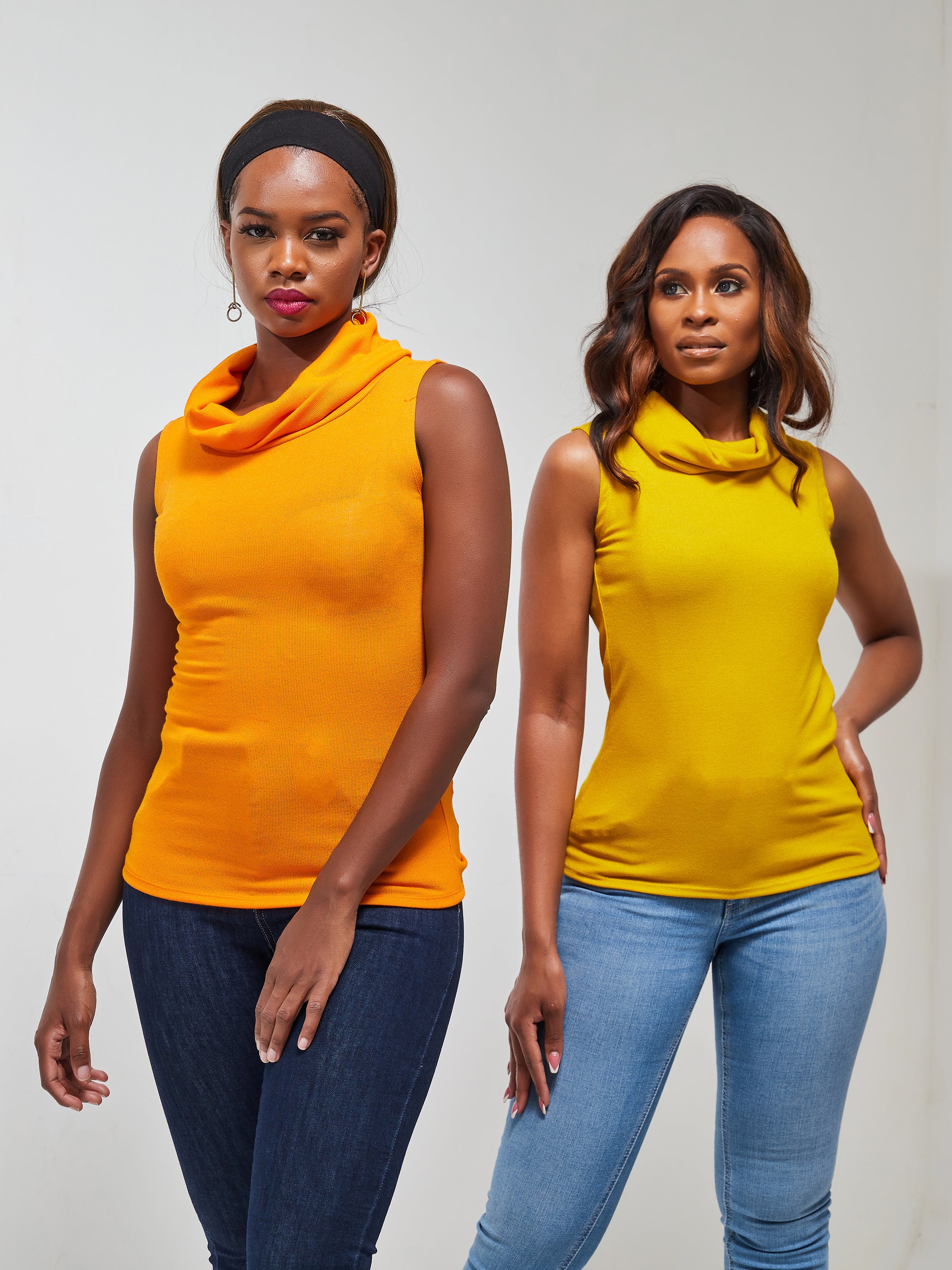 Vivo Basic Sleeveless Cowl Sweater Top - Mustard