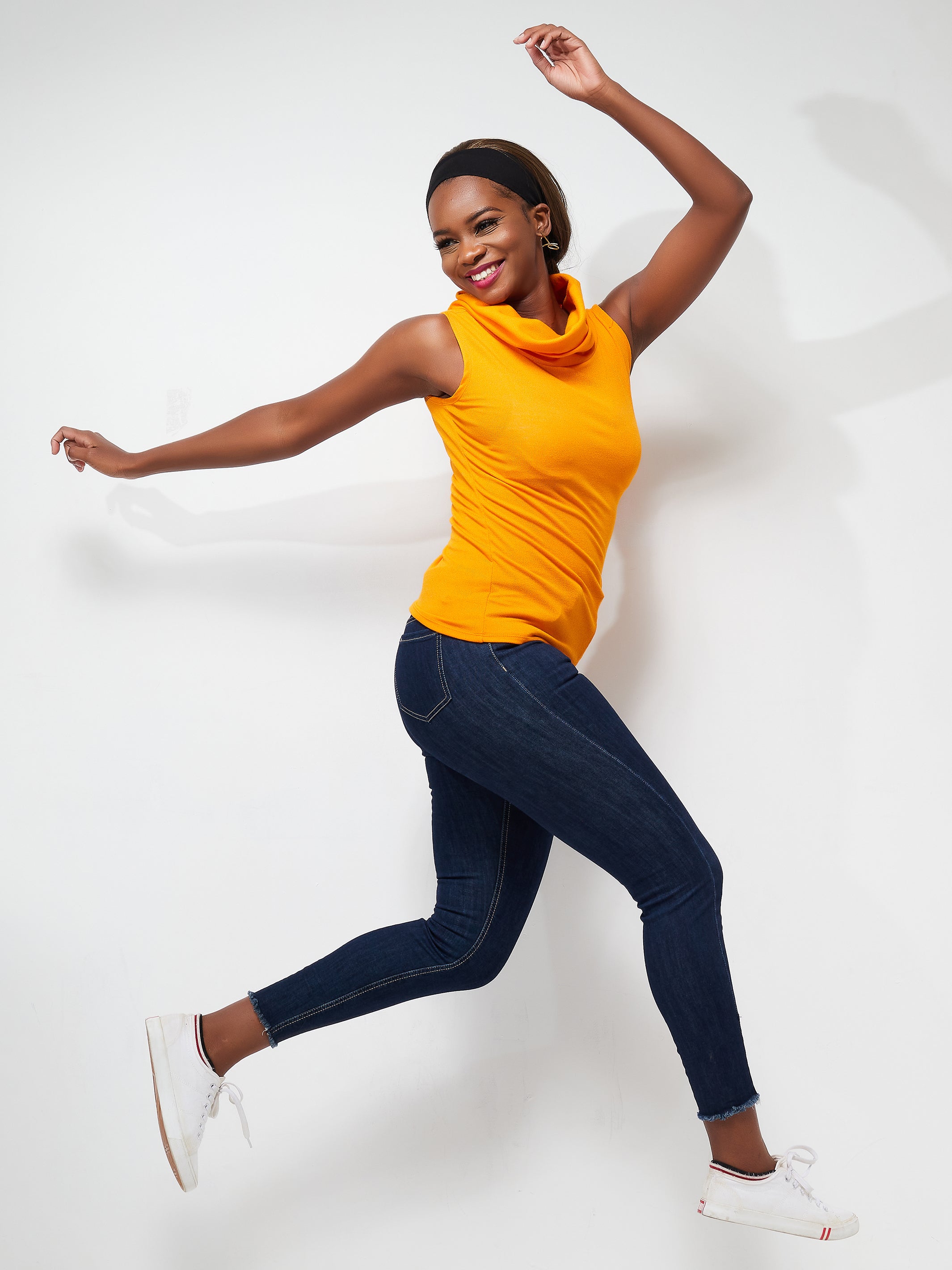 Vivo Basic Sleeveless Cowl Sweater Top - Orange