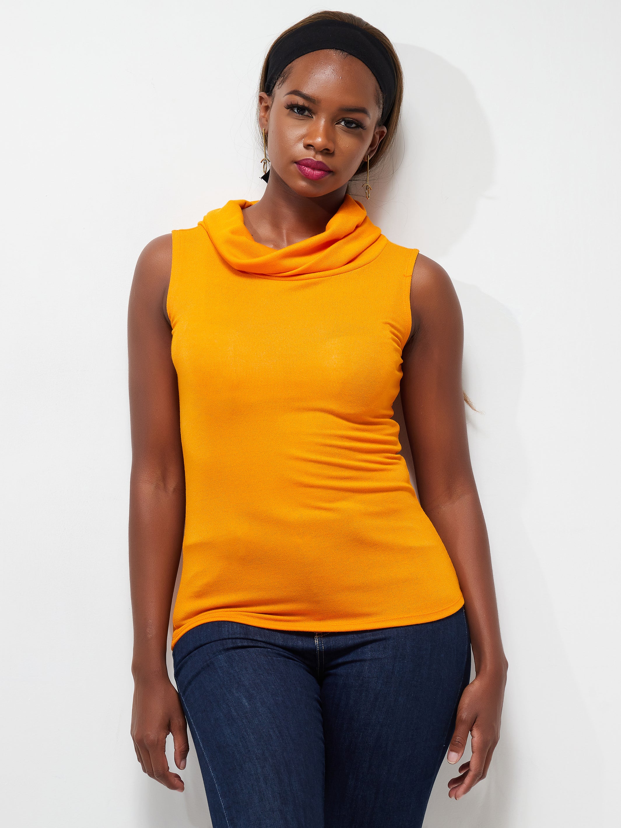 Vivo Basic Sleeveless Cowl Sweater Top - Orange