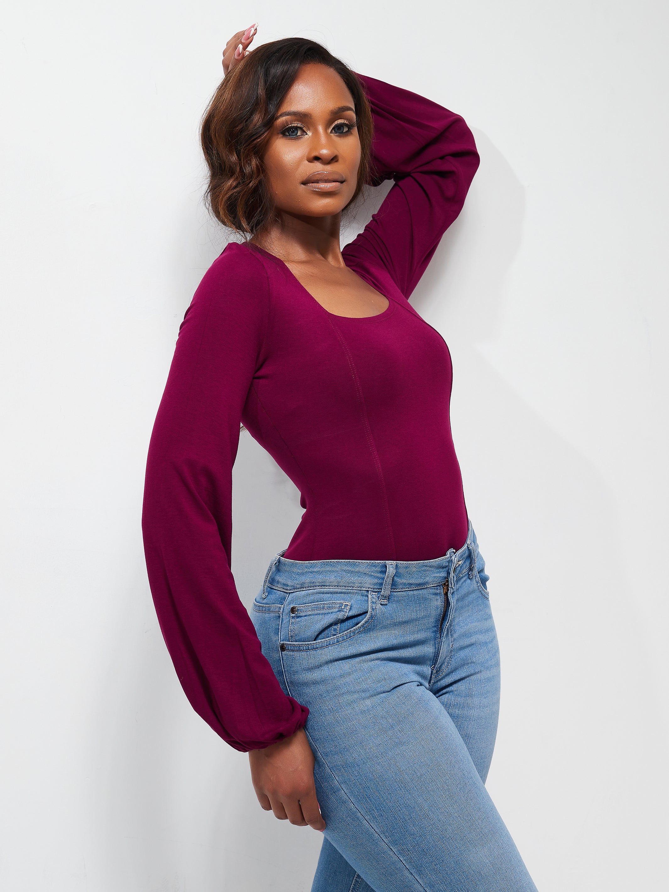 Vivo Ada Bishop Sleeve Bodysuit - Maroon