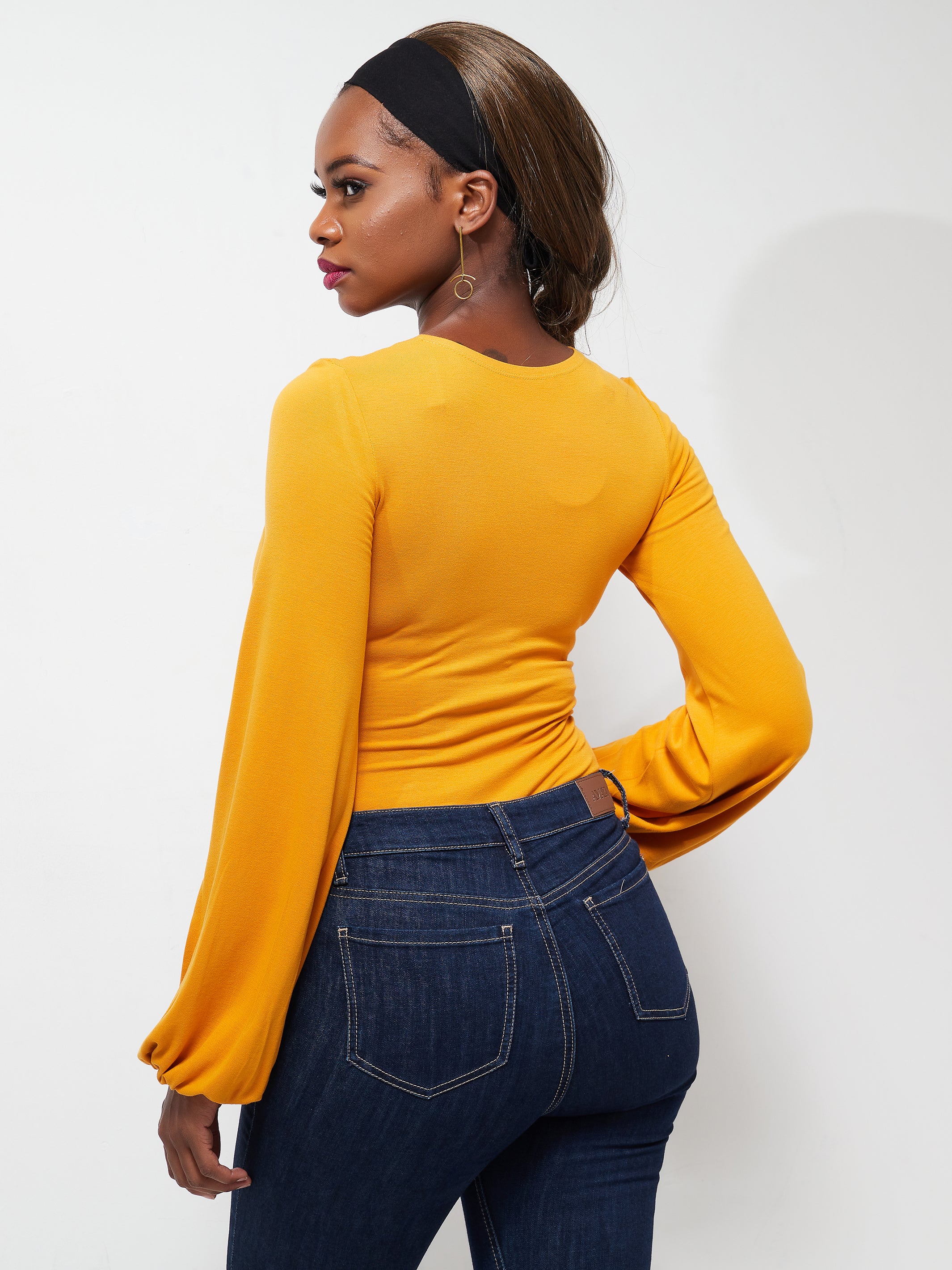 Vivo Ada Bishop Sleeve Bodysuit - Mustard