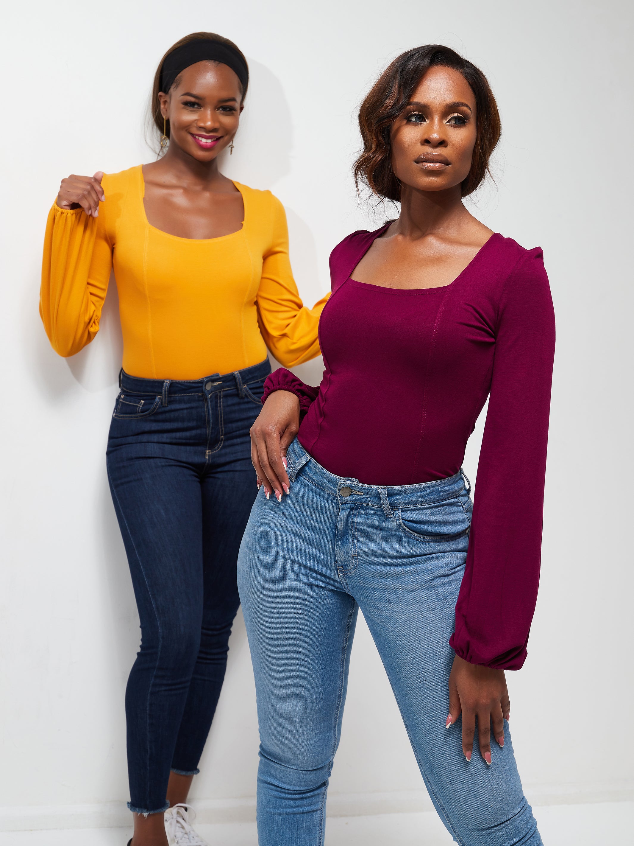 Vivo Ada Bishop Sleeve Bodysuit - Maroon