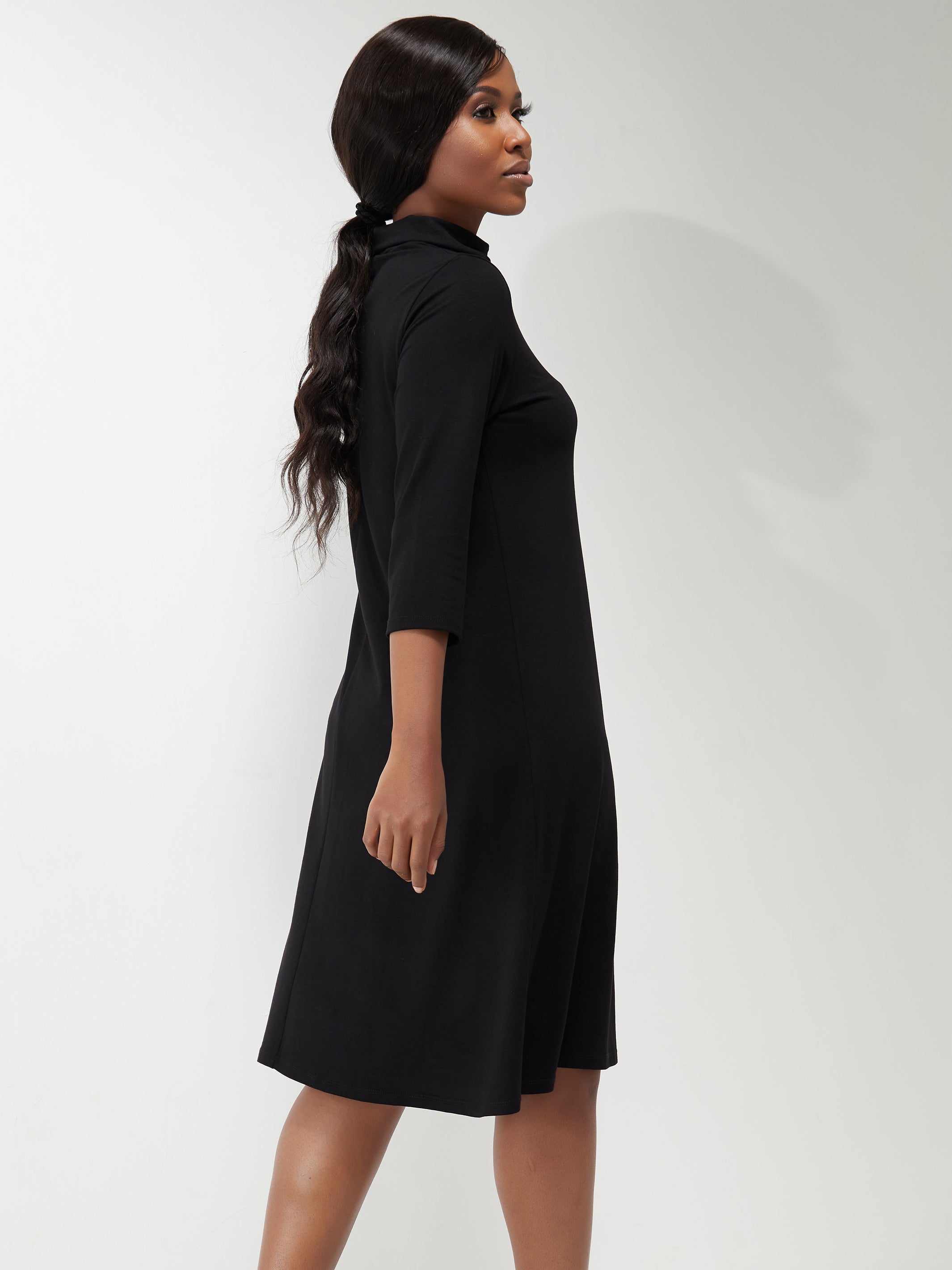 Vivo 3/4 Sleeve J.O Jersey A-line Knee Length Dress - Black