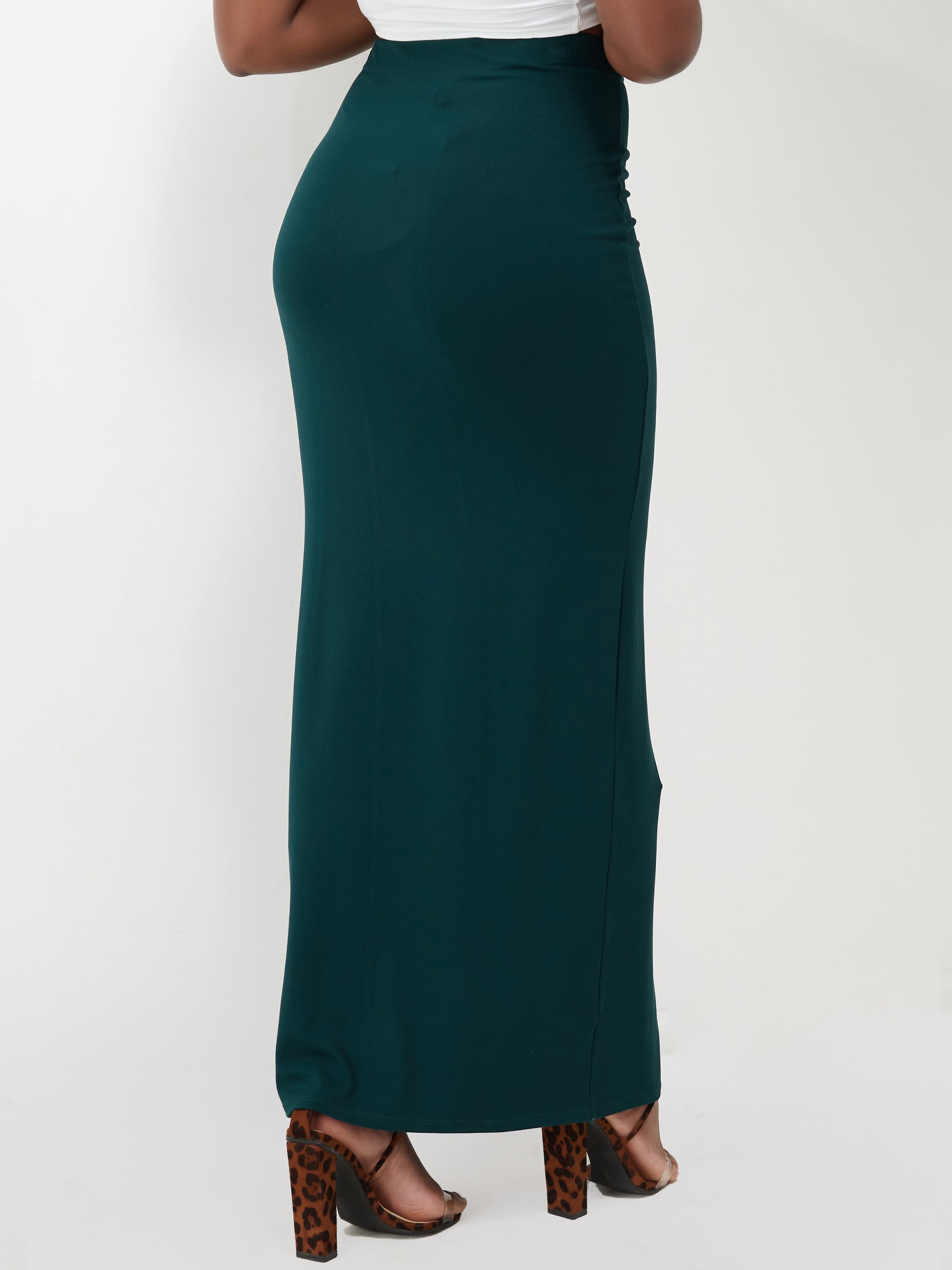 Vivo Basic Straight Skirt With Front Slit - Dark Green