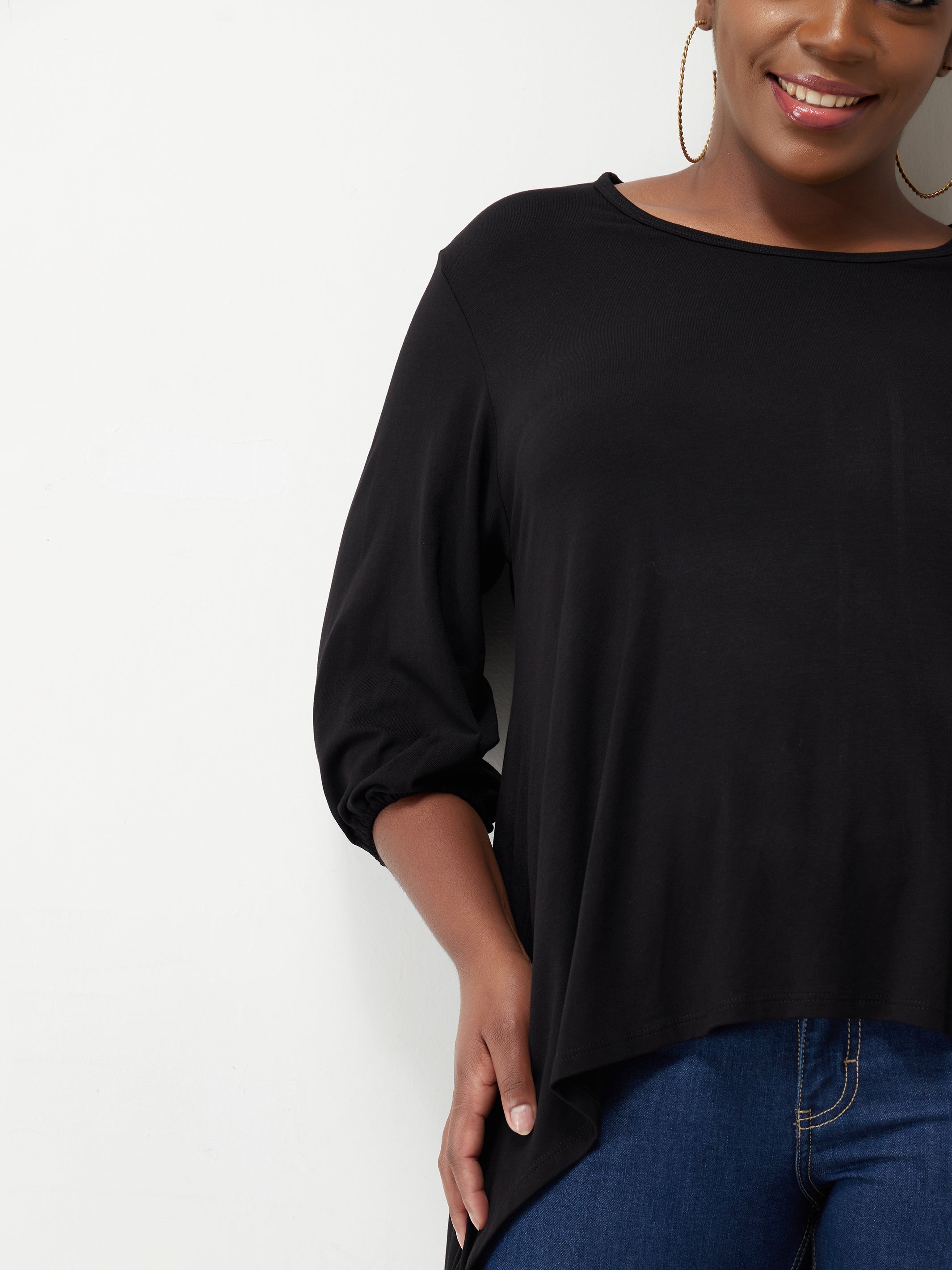 Vivo Basic Nalia High Low Jersey Top - Black