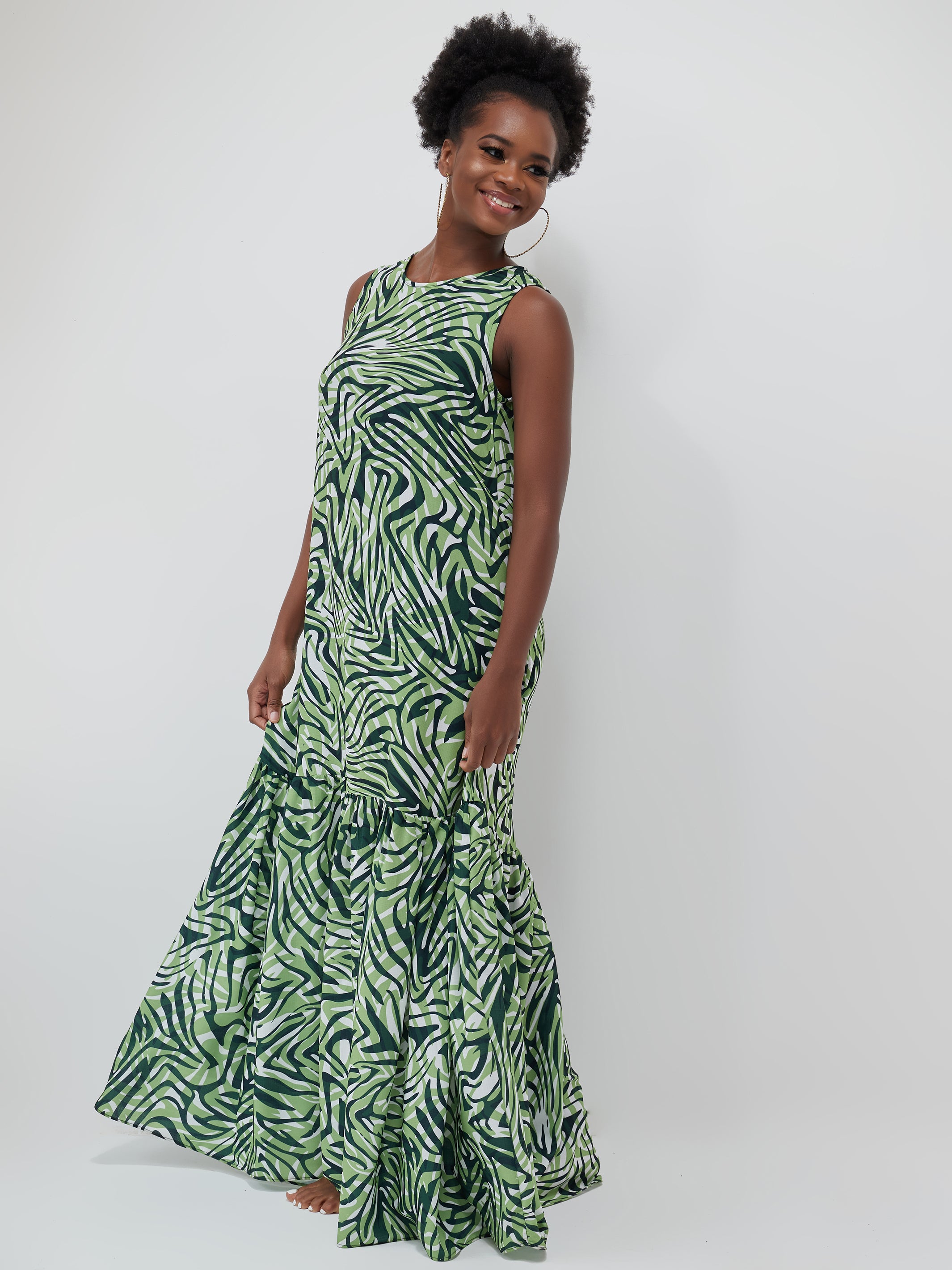 Safari Ayana Sleeveless Maxi Dress - Green Print