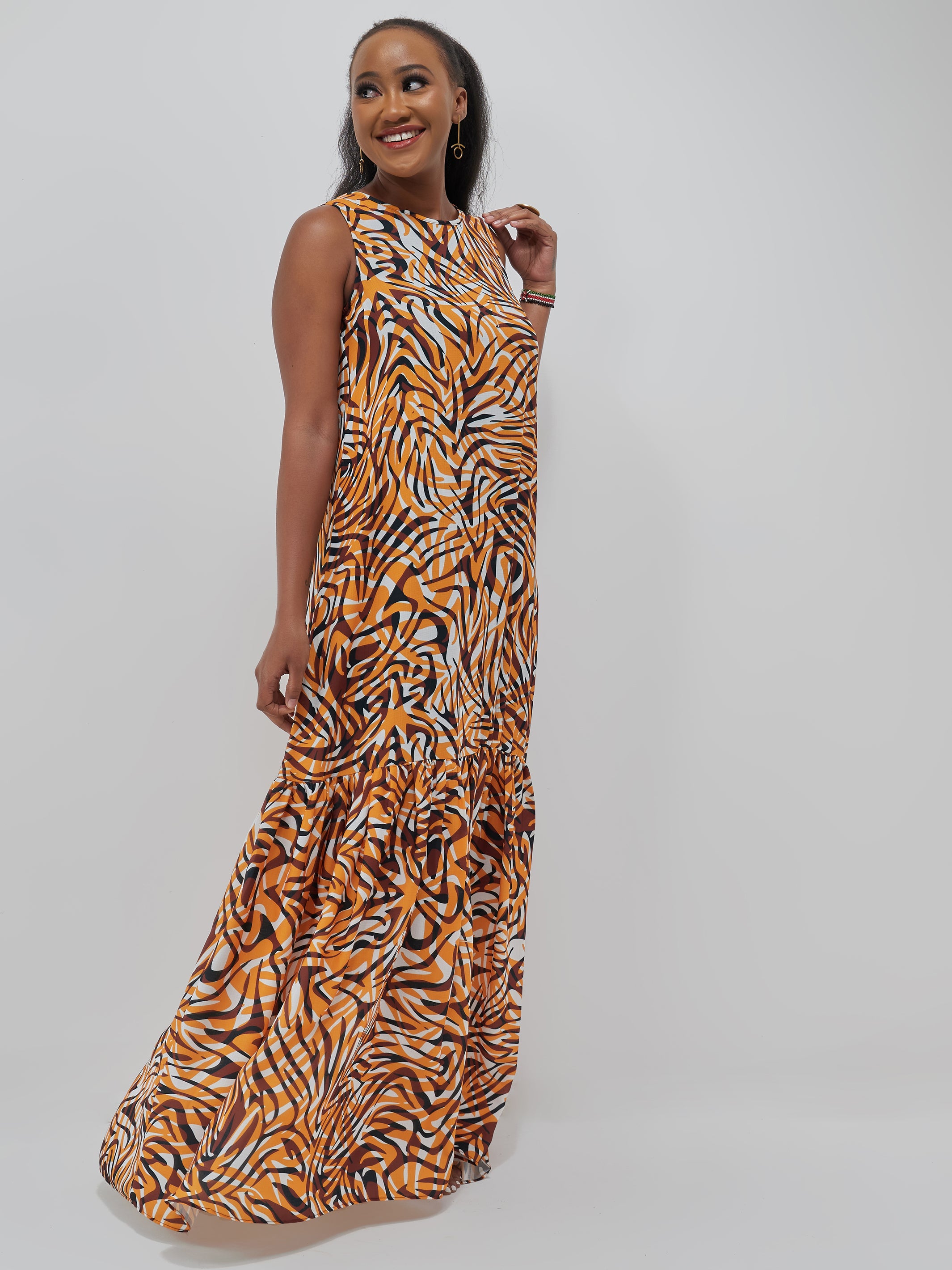 Safari Ayana Sleeveless Maxi Dress - Mustard Print