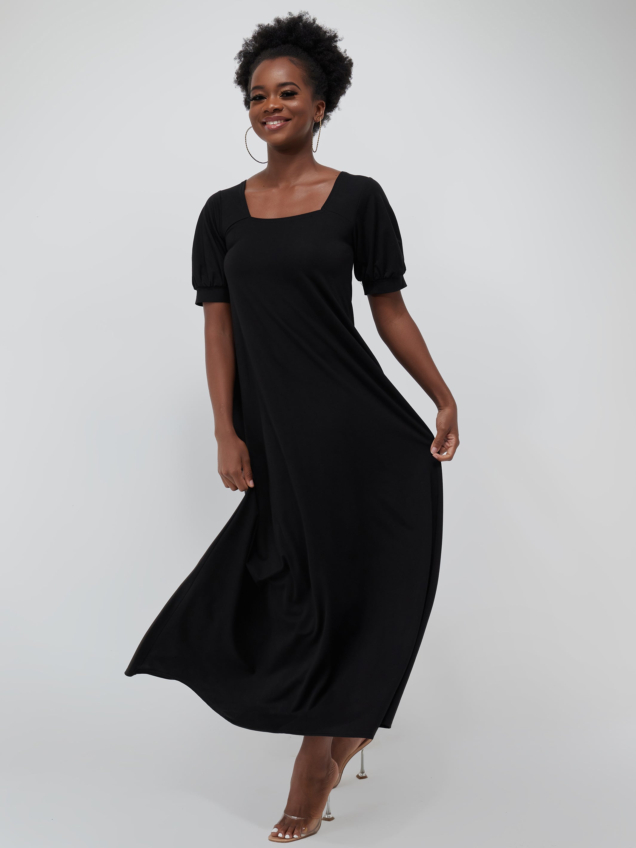 Vivo Ada Puff Sleeve Maxi Dress - Black