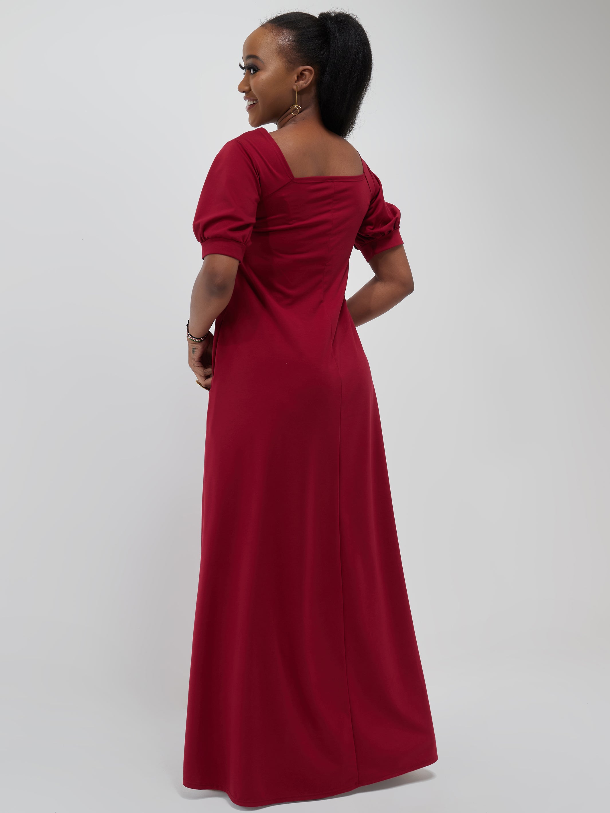 Vivo Ada Puff Sleeve Maxi Dress - Maroon