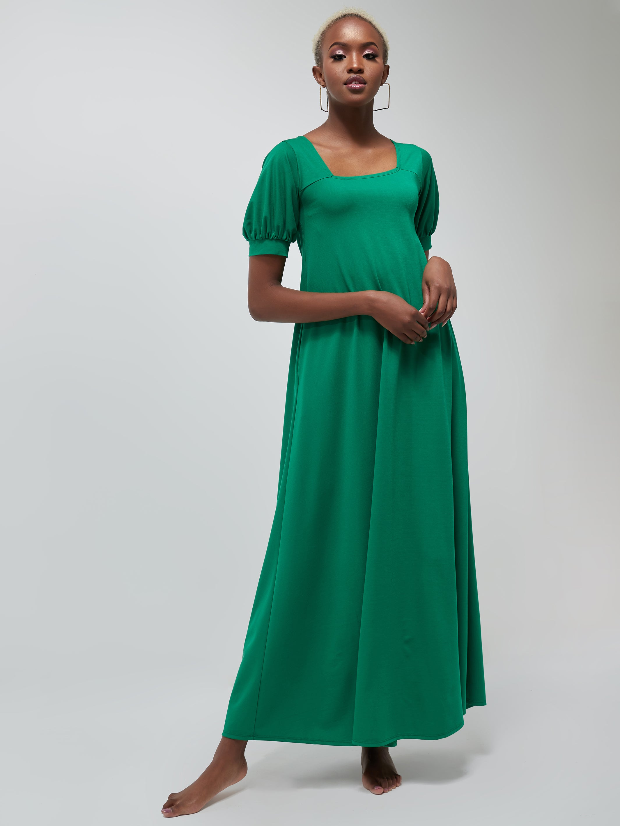 Vivo Ada Puff Sleeve Maxi Dress - Green