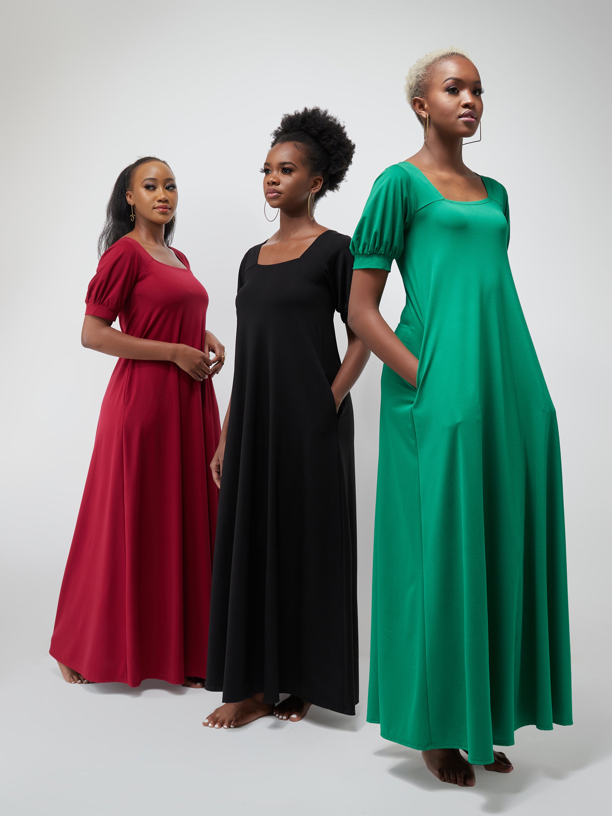 Vivo Ada Puff Sleeve Maxi Dress - Green