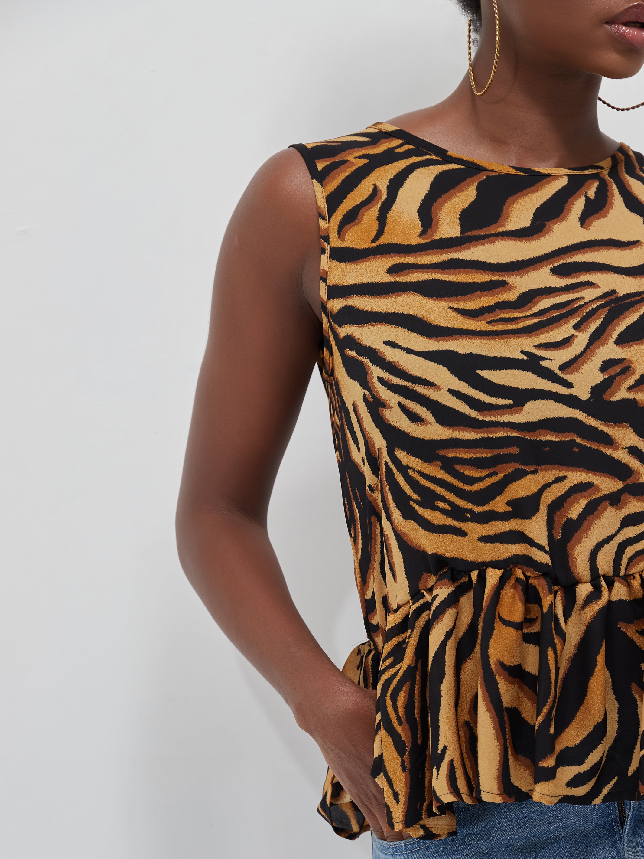 Safari Ayana Sleeveless Gathered Hem Top - Rust Tiger Print