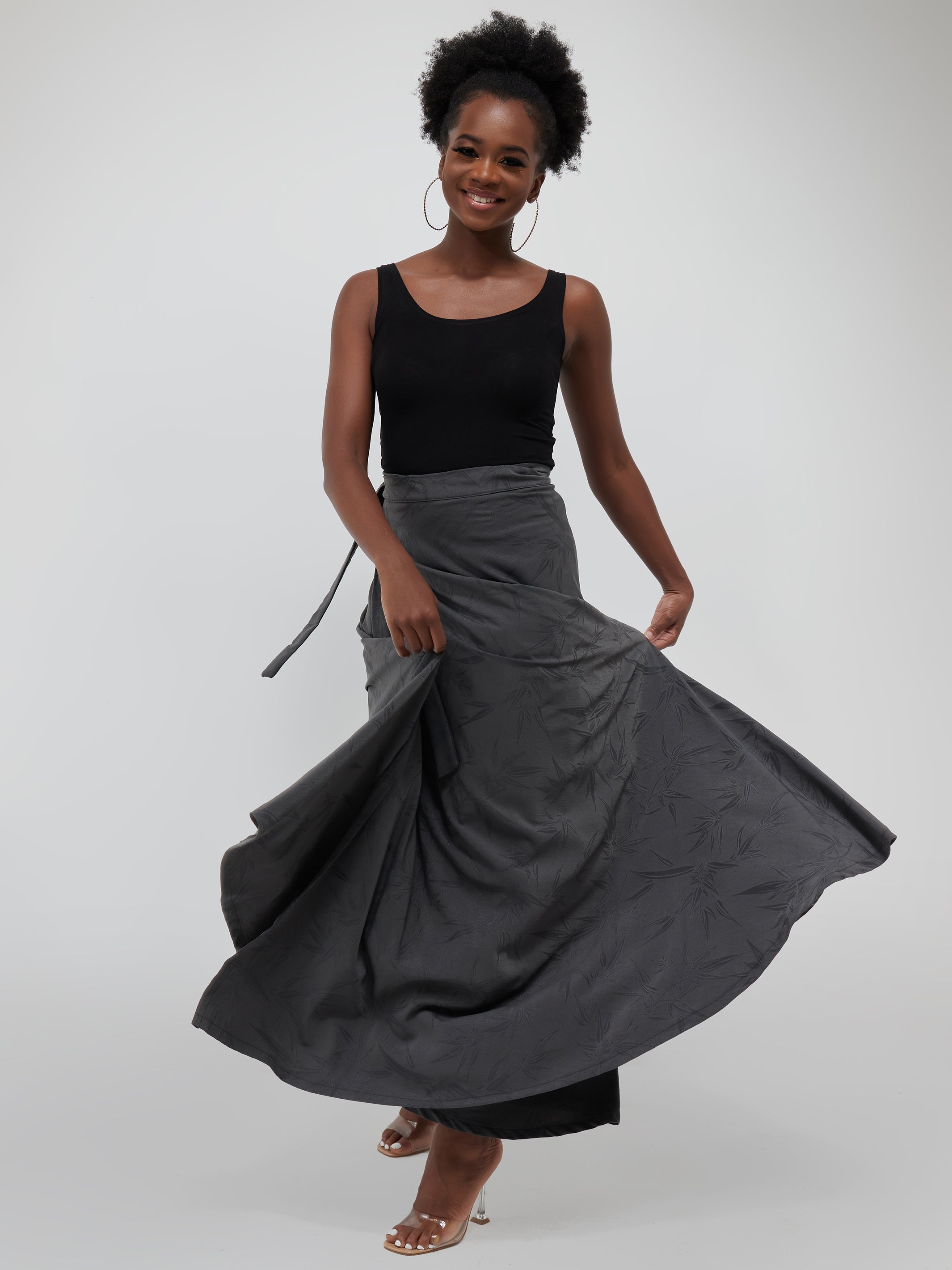 Safari Inara Circular Wrap Maxi Skirt - Dark Grey