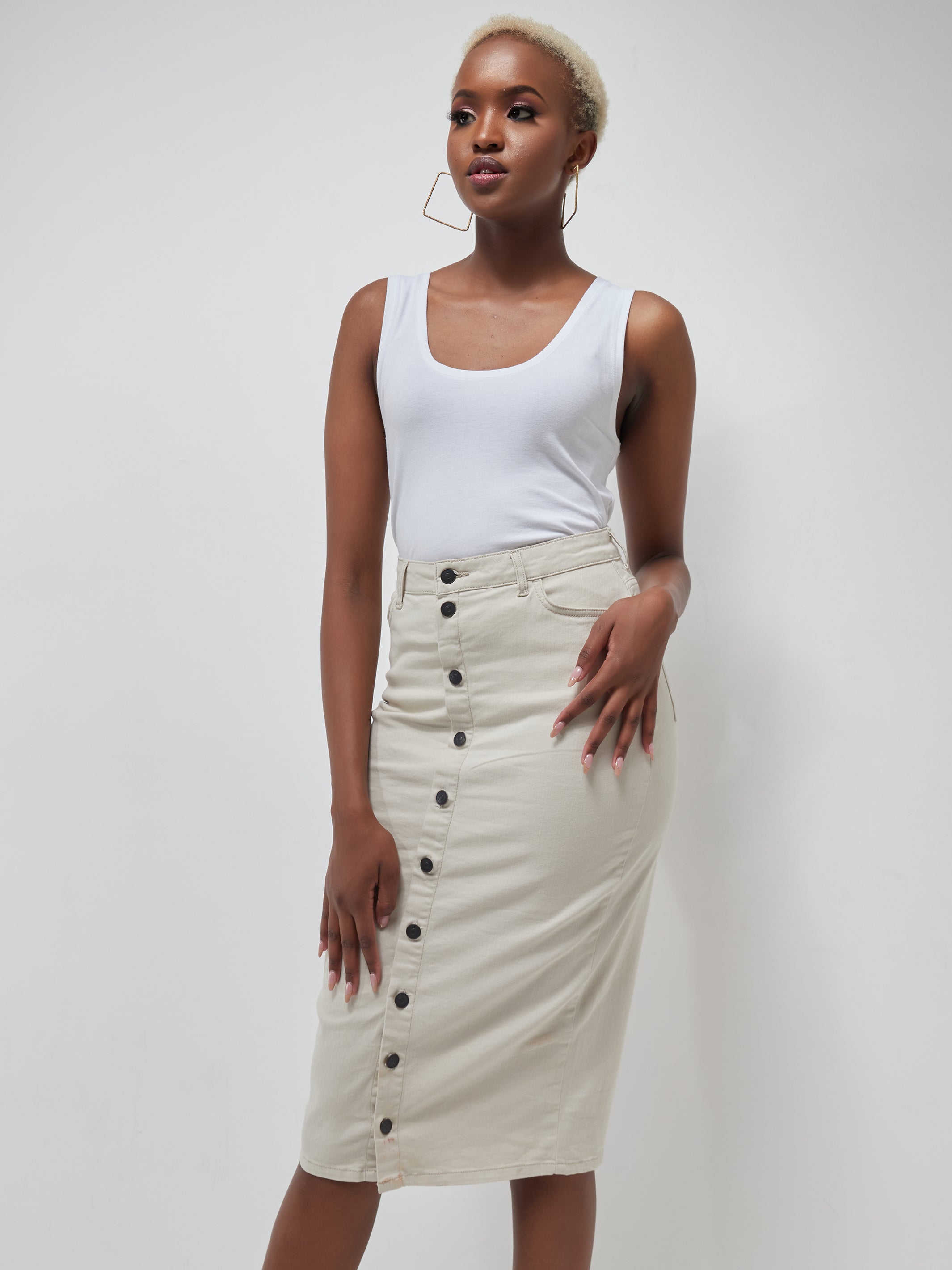 Safari Button Up Midi Skirt Sand Vivo Fashion Group Kenya