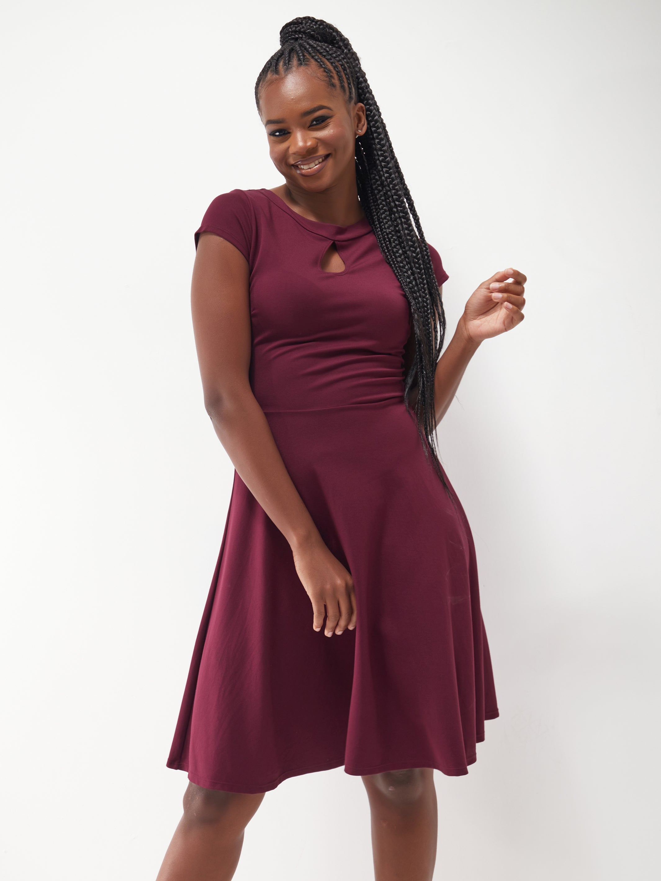 Vivo Sierra Cap Sleeve Circular Dress - Burgundy