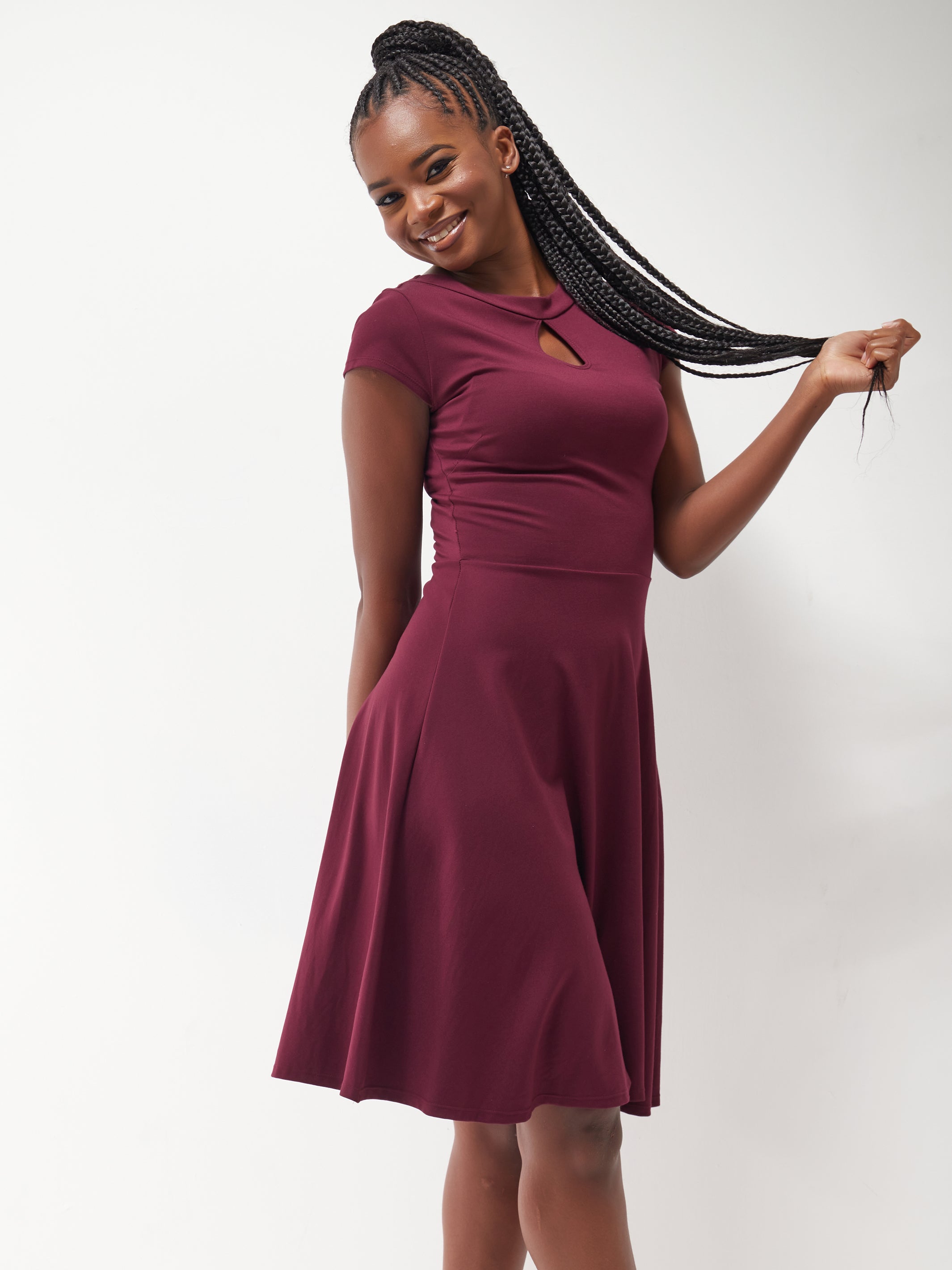Vivo Sierra Cap Sleeve Circular Dress - Burgundy