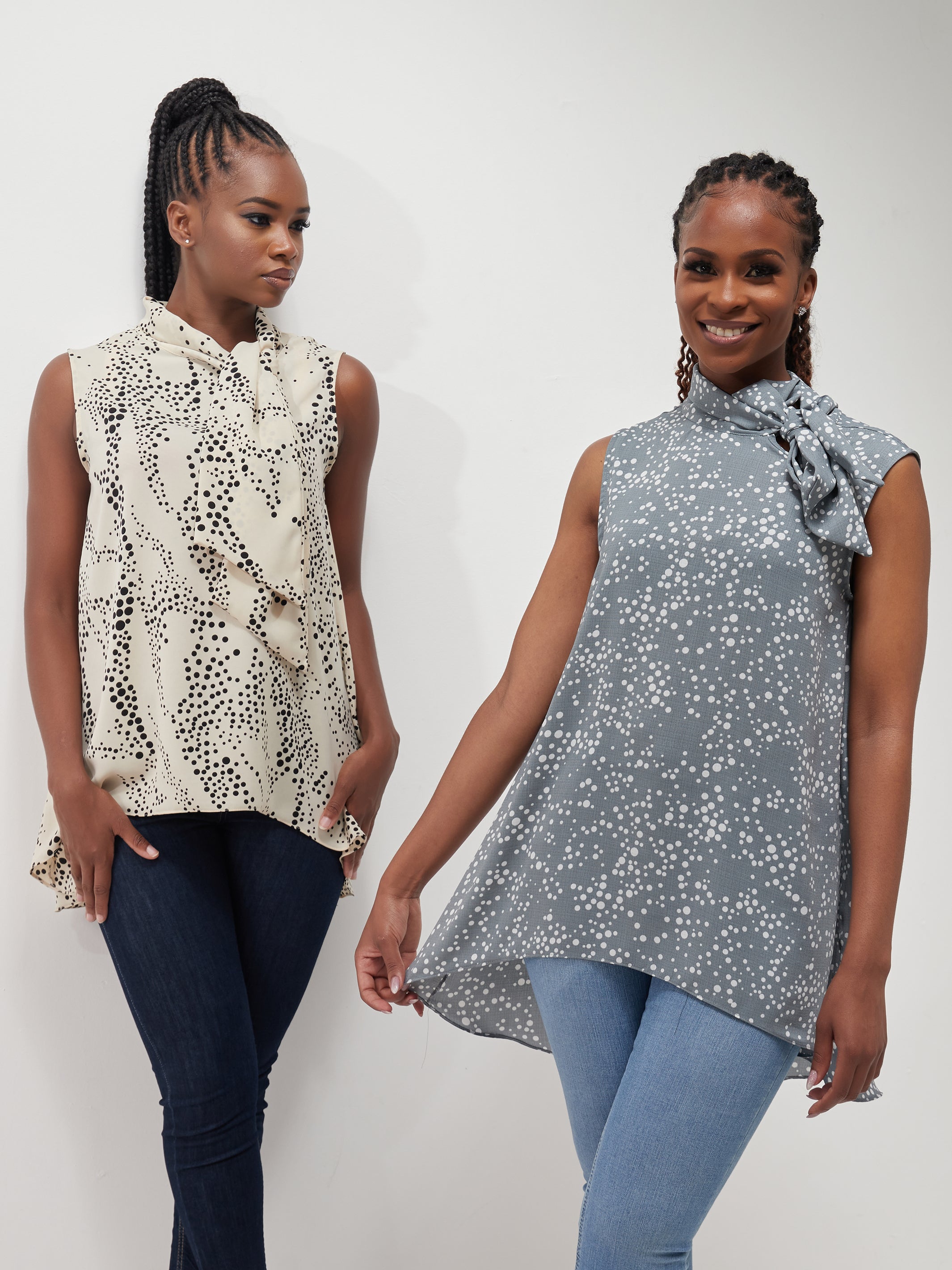 Vivo Bissa High Low Sleeveless Top - Grey / White Print