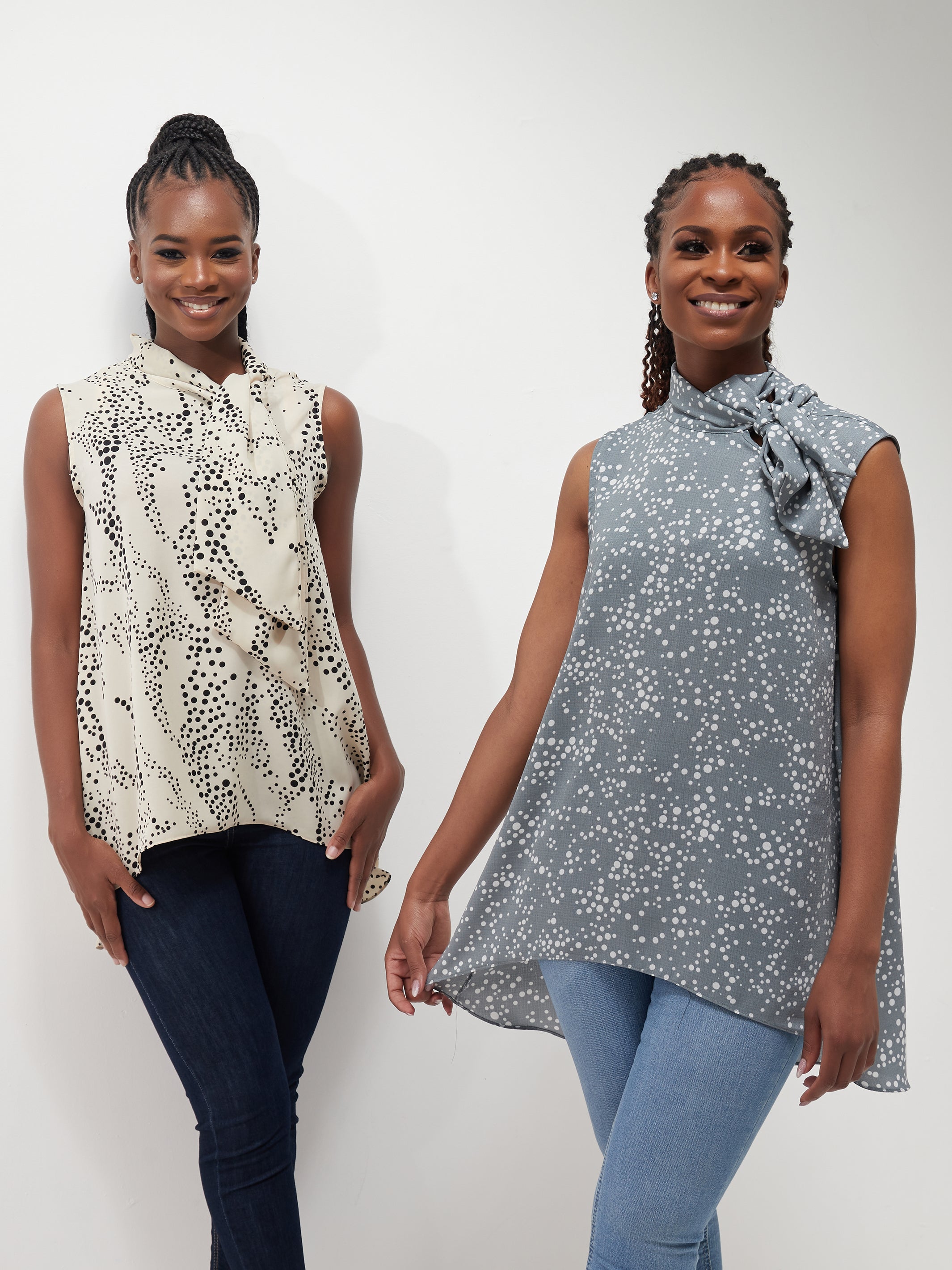 Vivo Bissa High Low Sleeveless Top - Buttermilk / Black Print