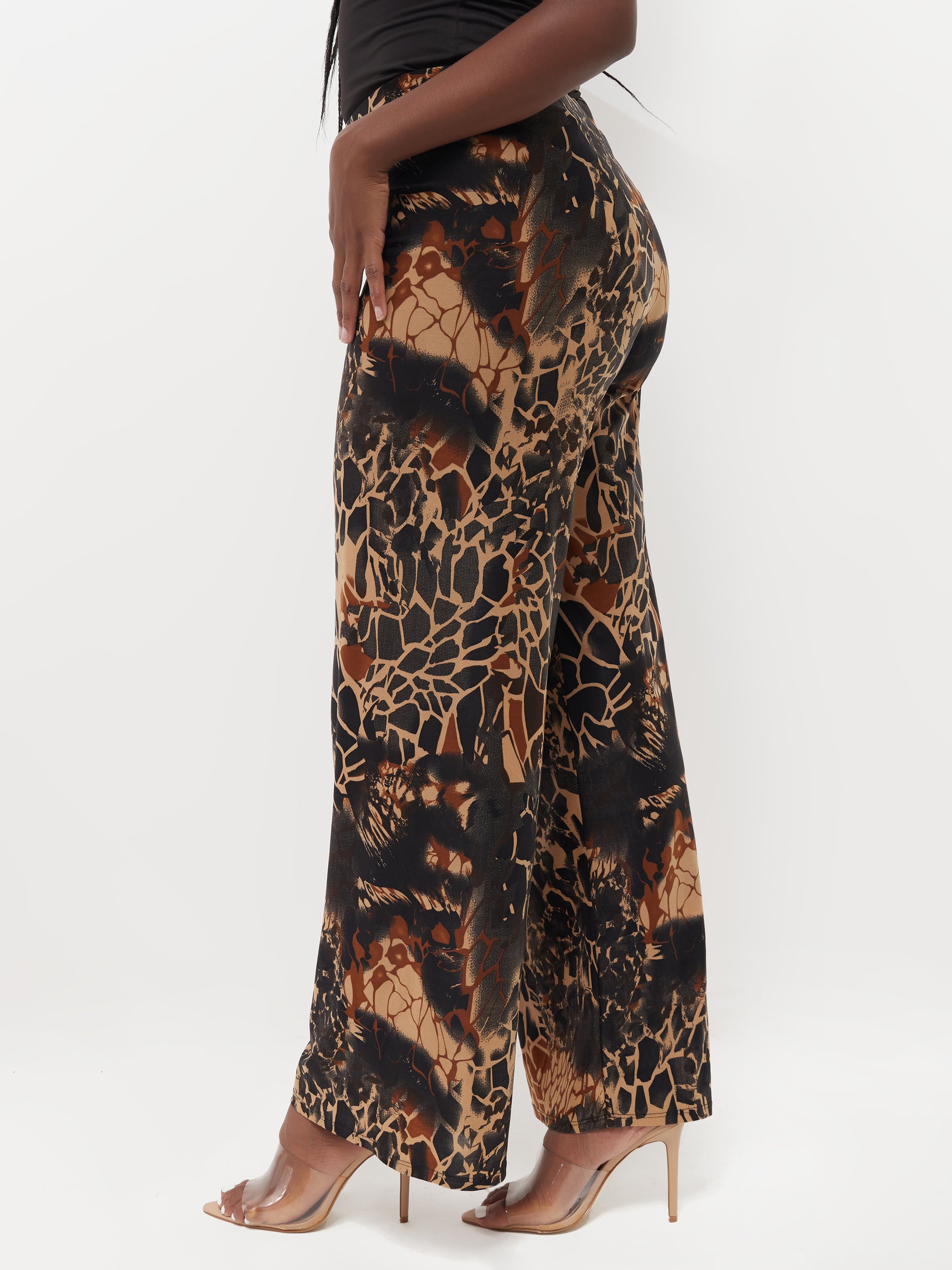 Safari Naima Lined Palazzo Pants - Brown Print