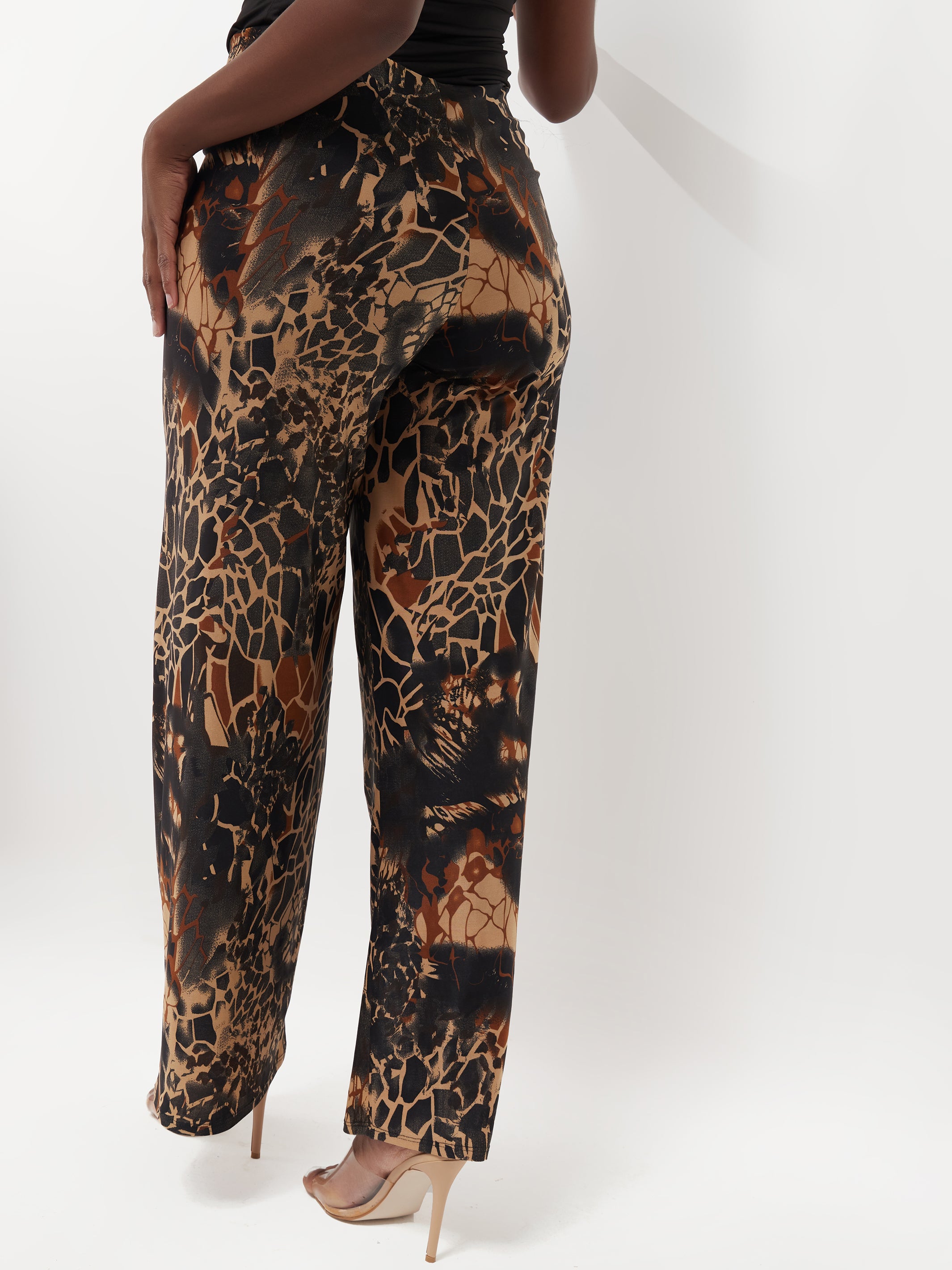 Safari Naima Lined Palazzo Pants - Brown Print