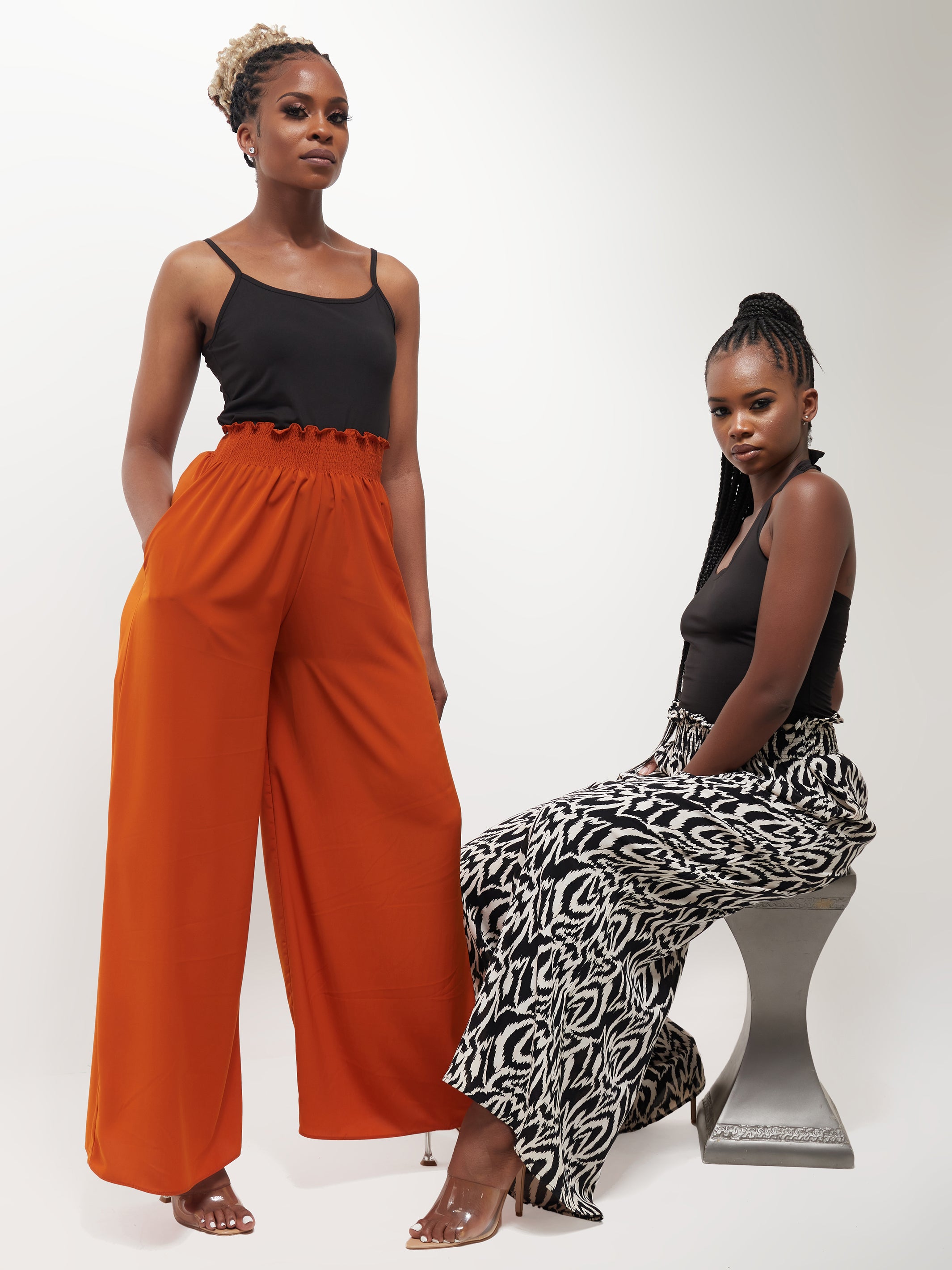 Safari Naima Shirred Waist Wide Leg Pants - Orange