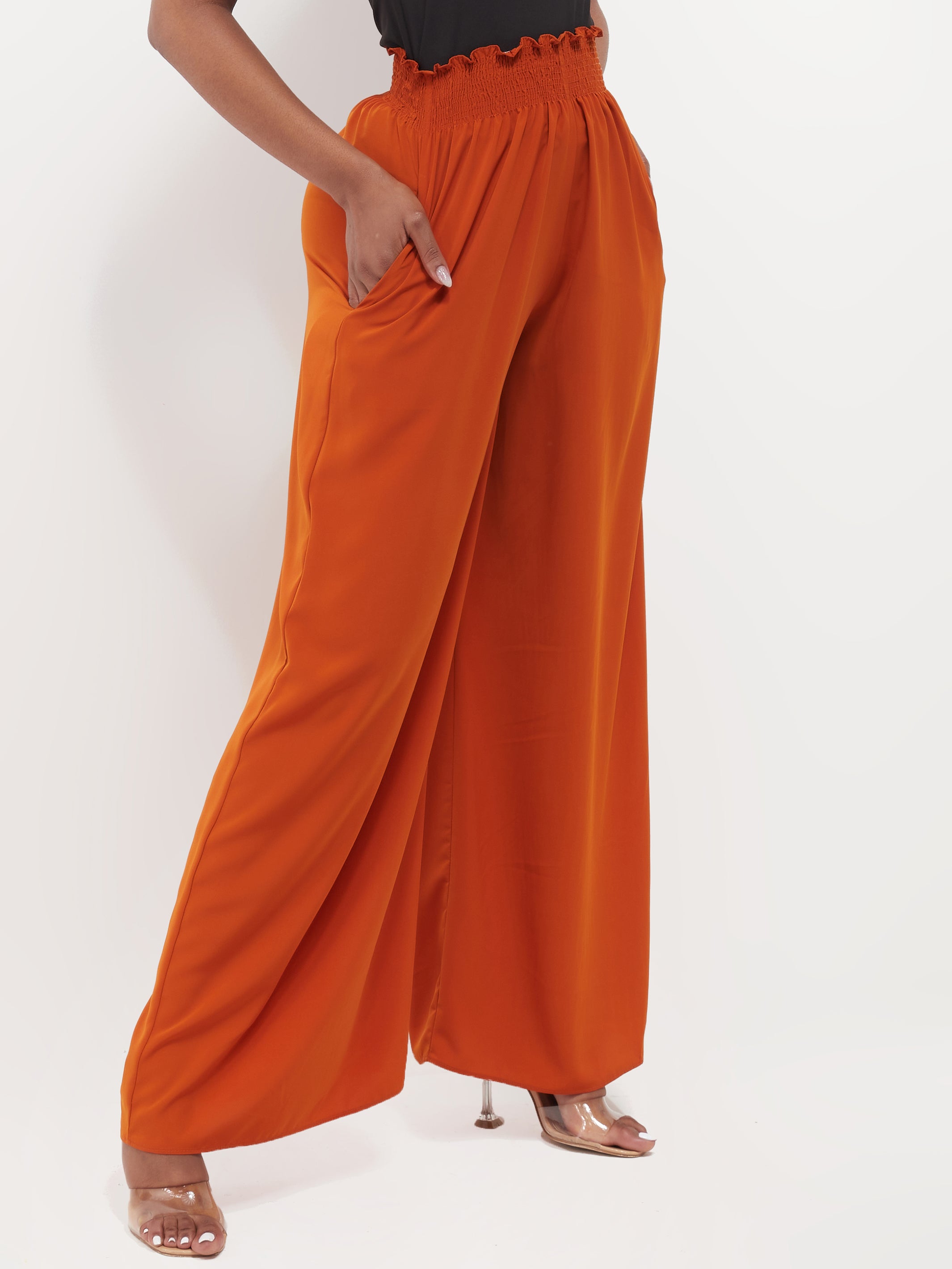Safari Naima Shirred Waist Wide Leg Pants - Orange