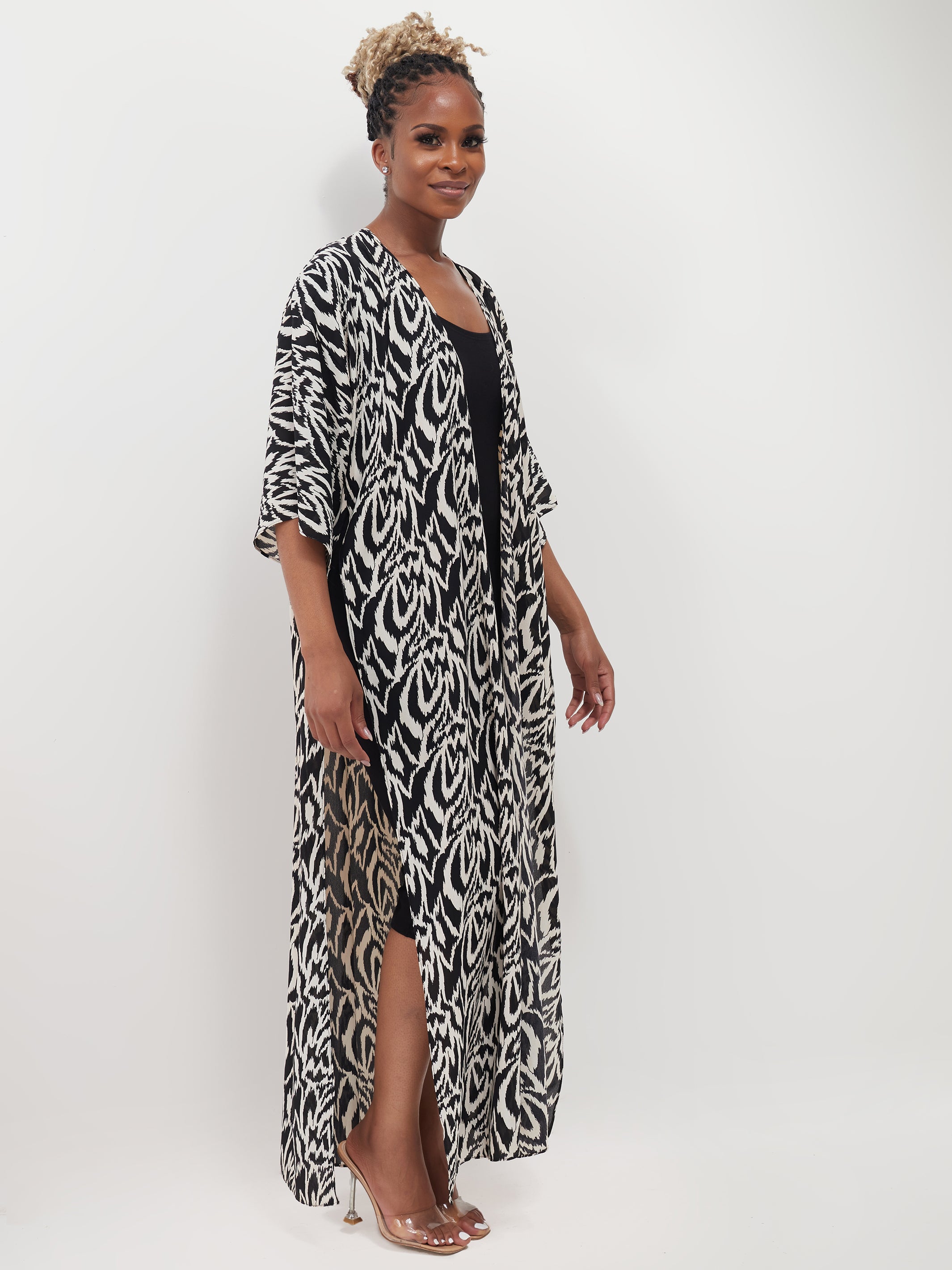 Safari Naima Kimono - Black / Cream Print