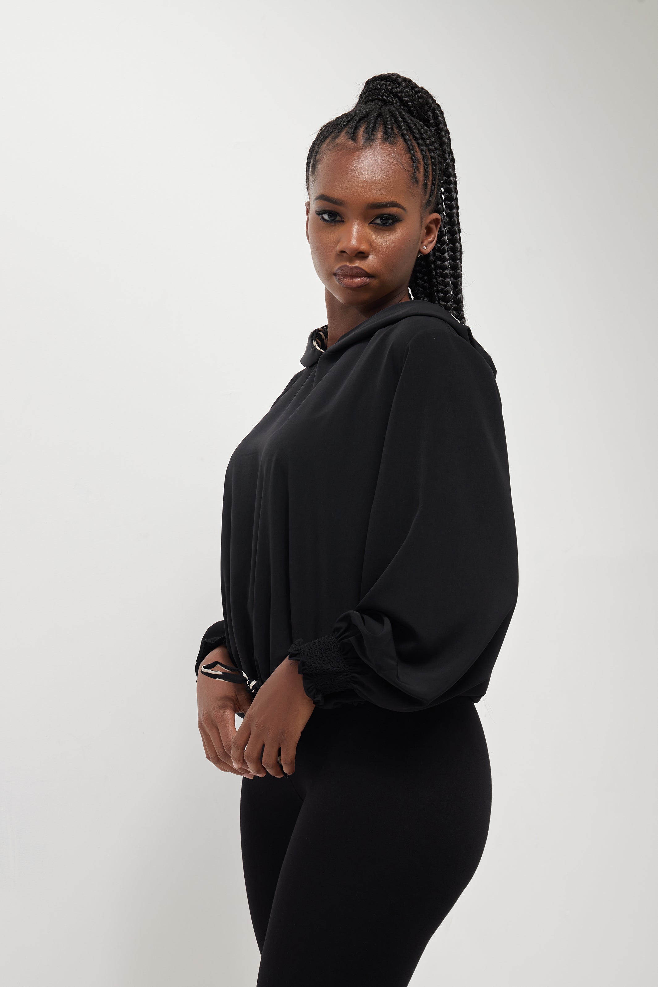 Safari Naima Crepe Drawstring Hoodie - Black / White Print