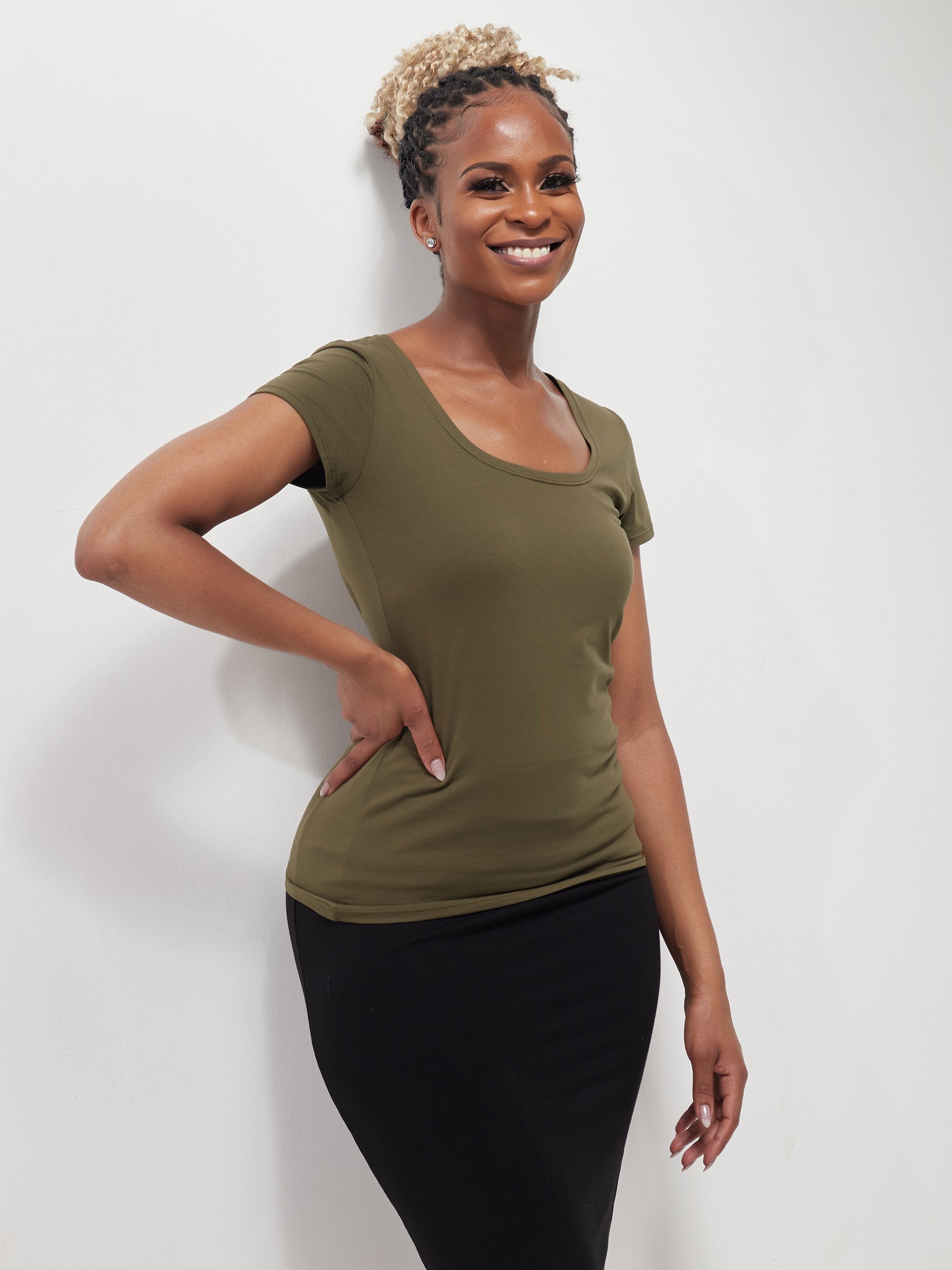 Safari Naima Scoop Neck Cap Sleeve Top - Hunters Green