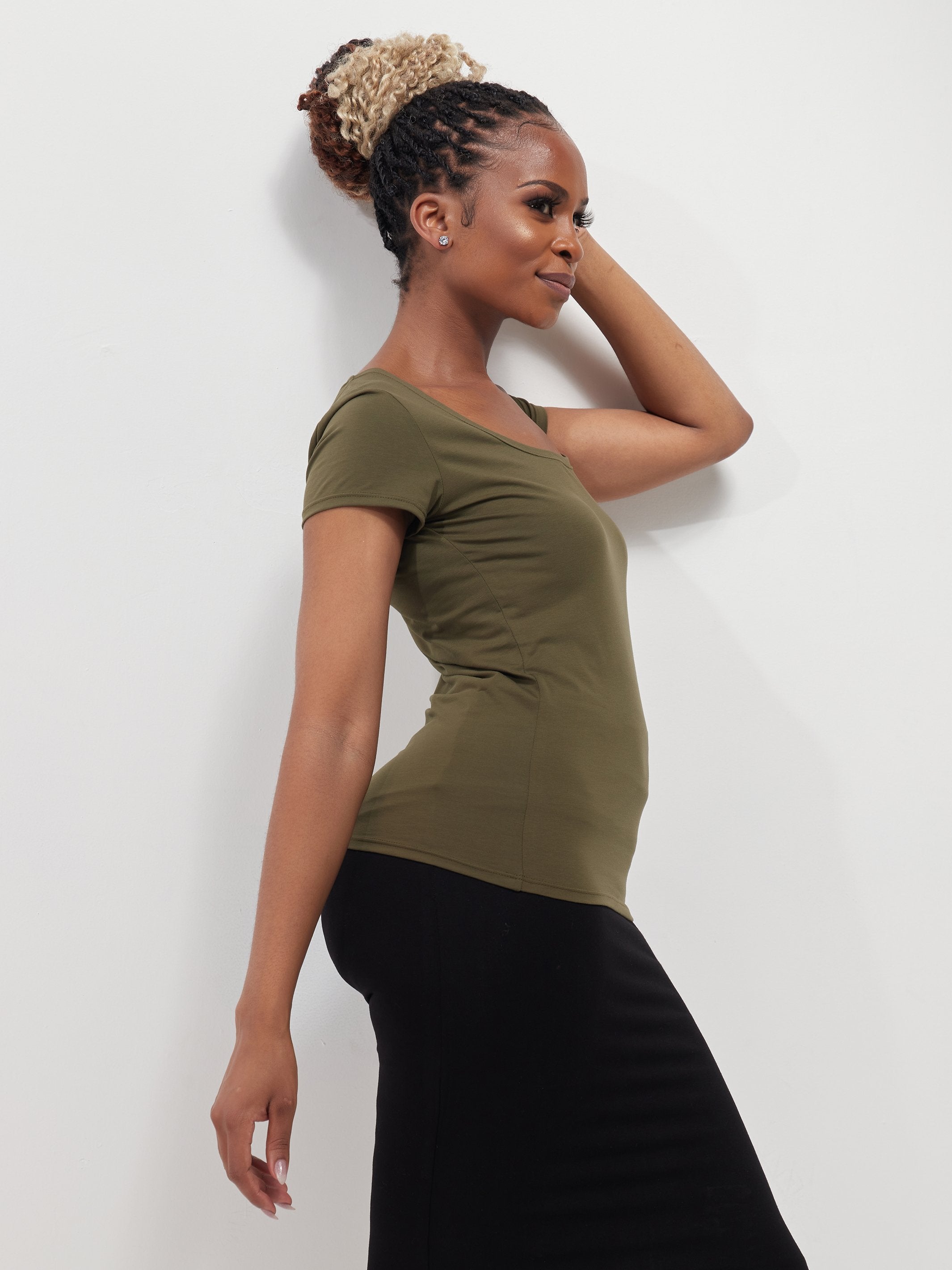 Safari Naima Scoop Neck Cap Sleeve Top - Hunters Green