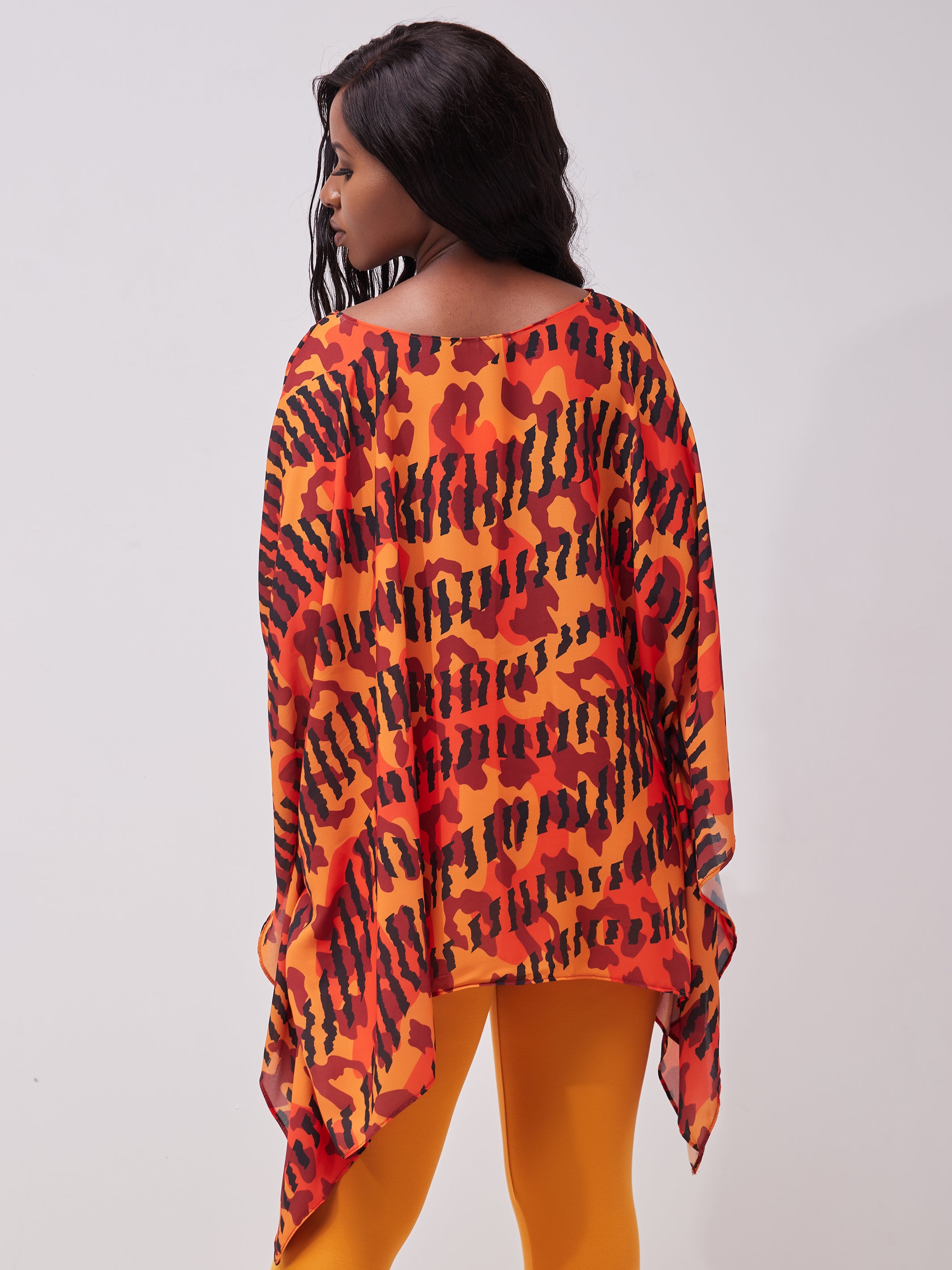 Safari Ayana Wide Top - Orange / Black Print