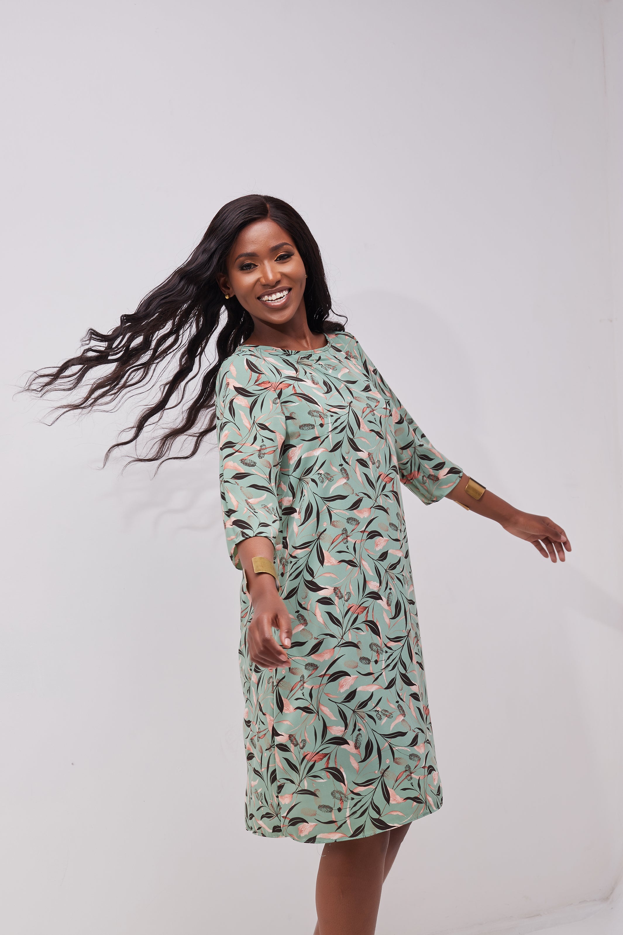Vivo Basic Ayo Tent Dress - Sea Green Print