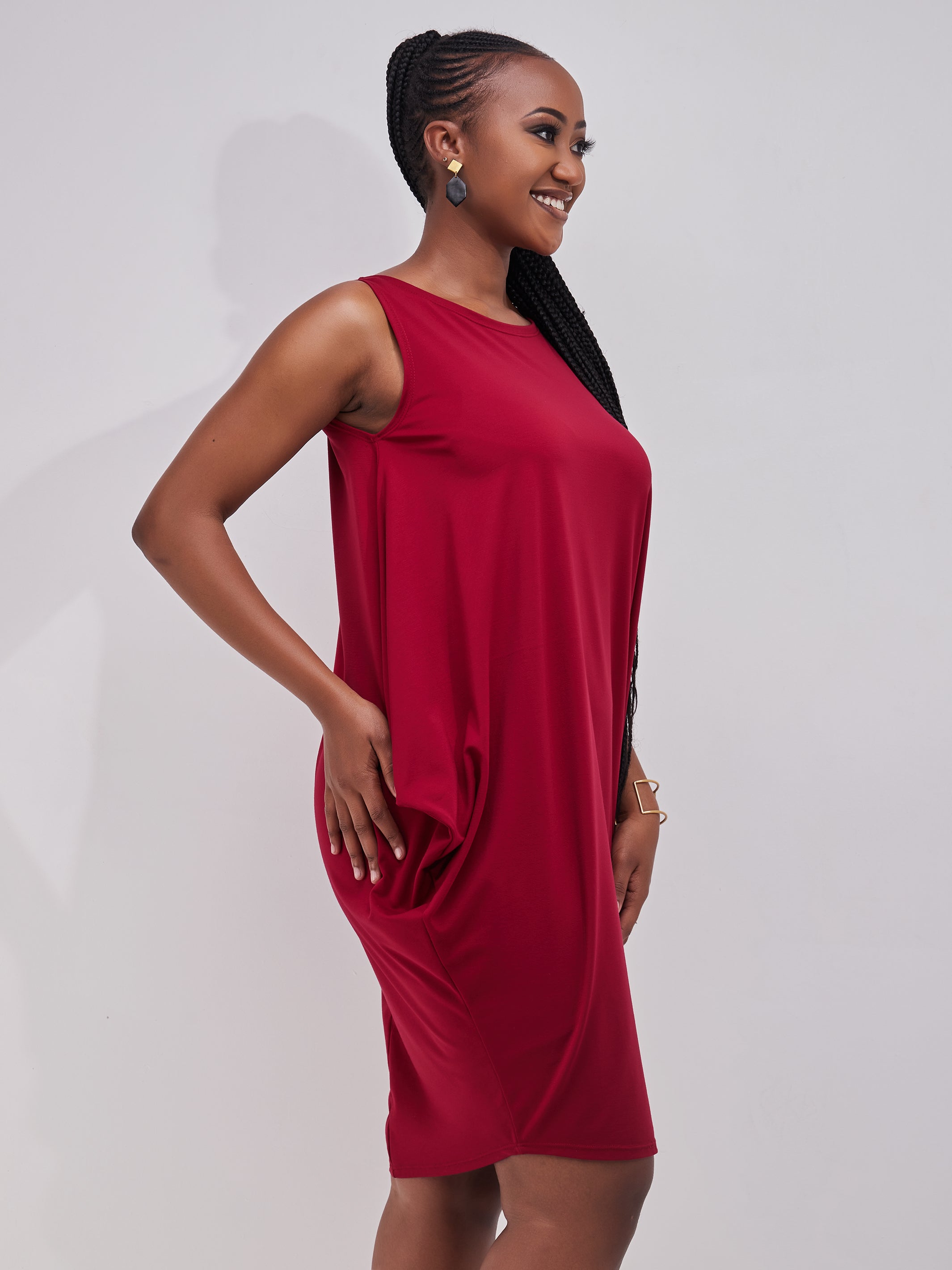 Vivo Salma Knee Length Dress - Maroon