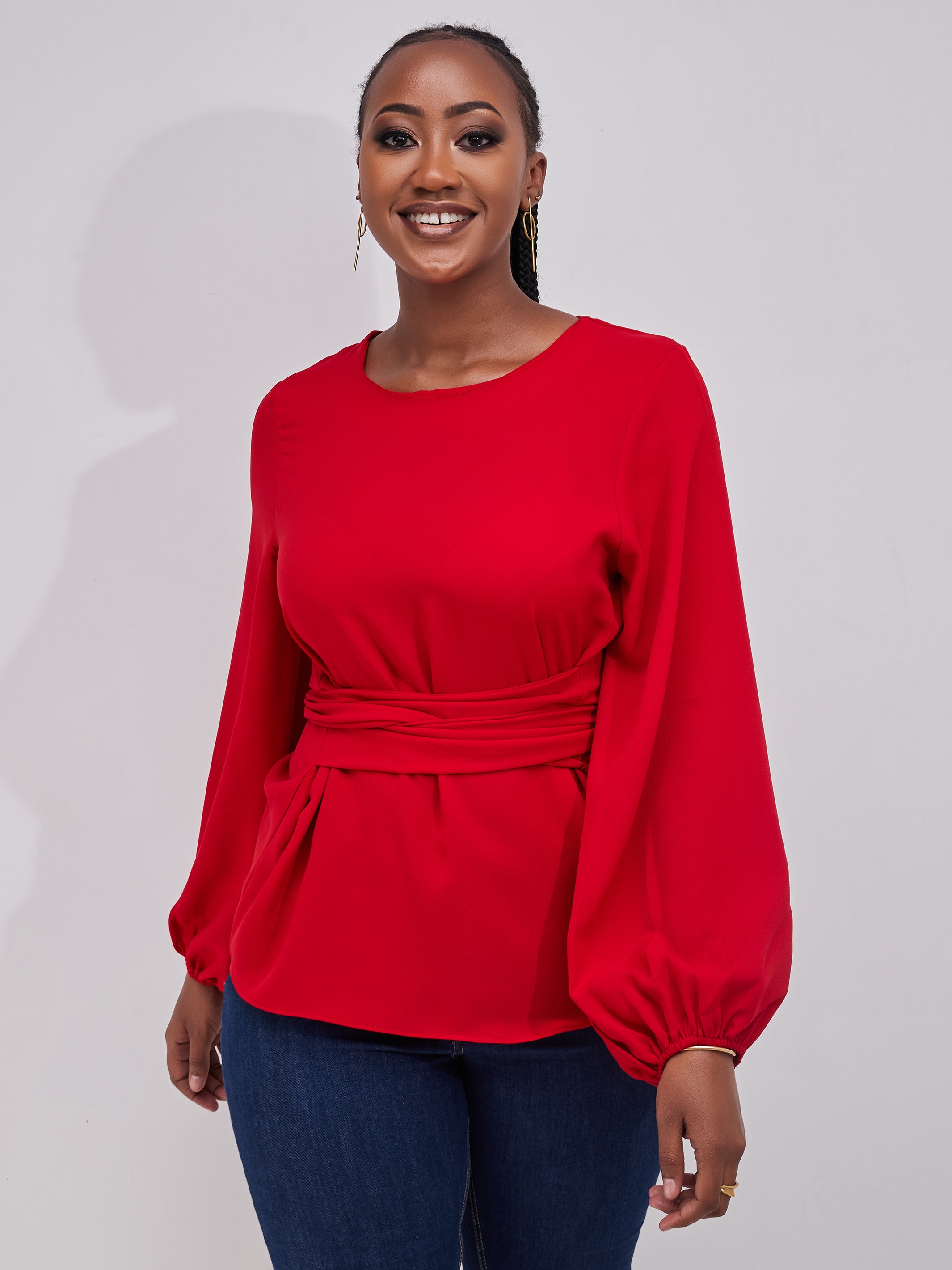 Vivo Basic Crepe Tie Top - Dark Red