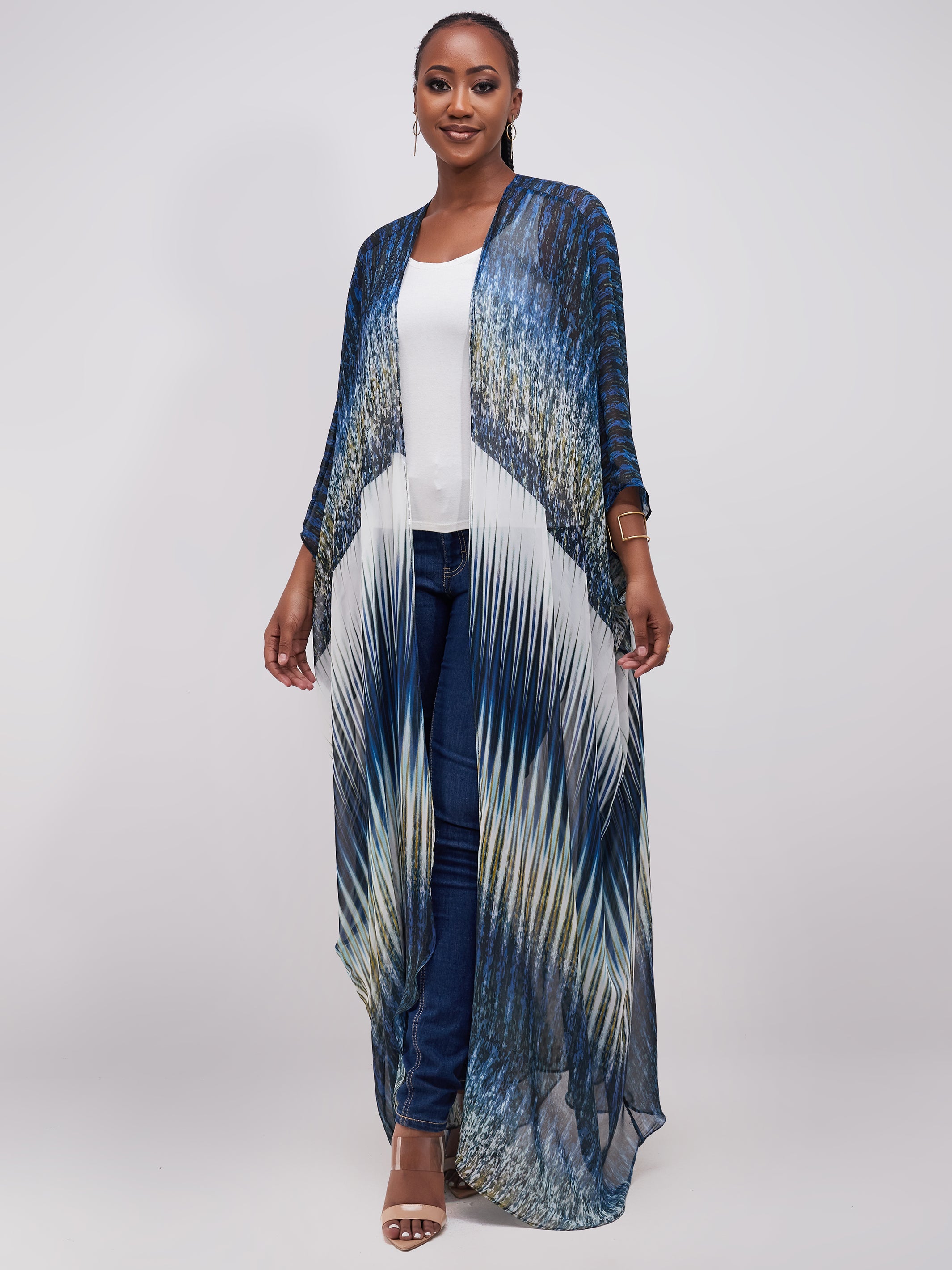 Vivo Muna Chiffon Kimono - Light Blue Print