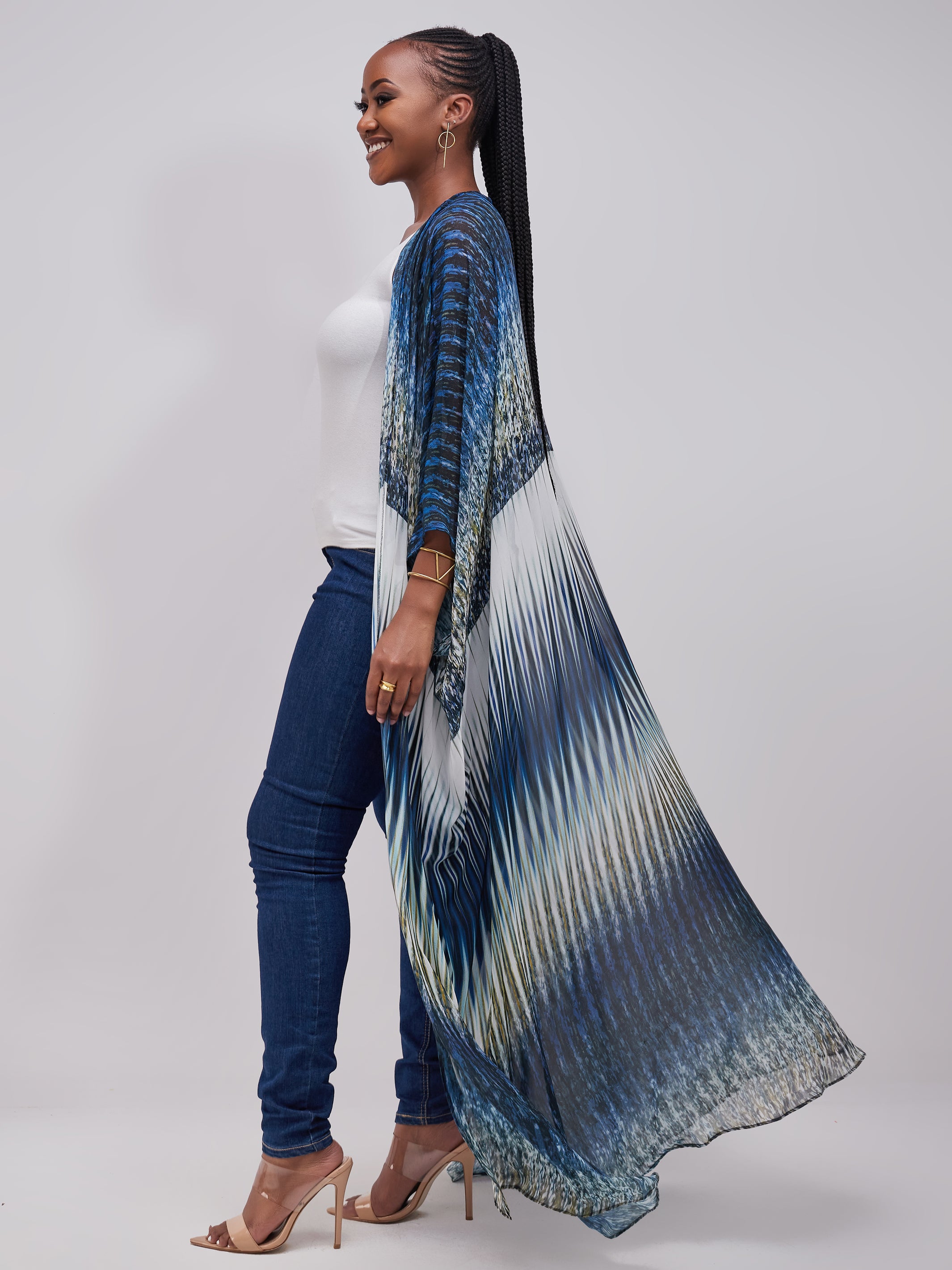 Vivo Muna Chiffon Kimono - Light Blue Print