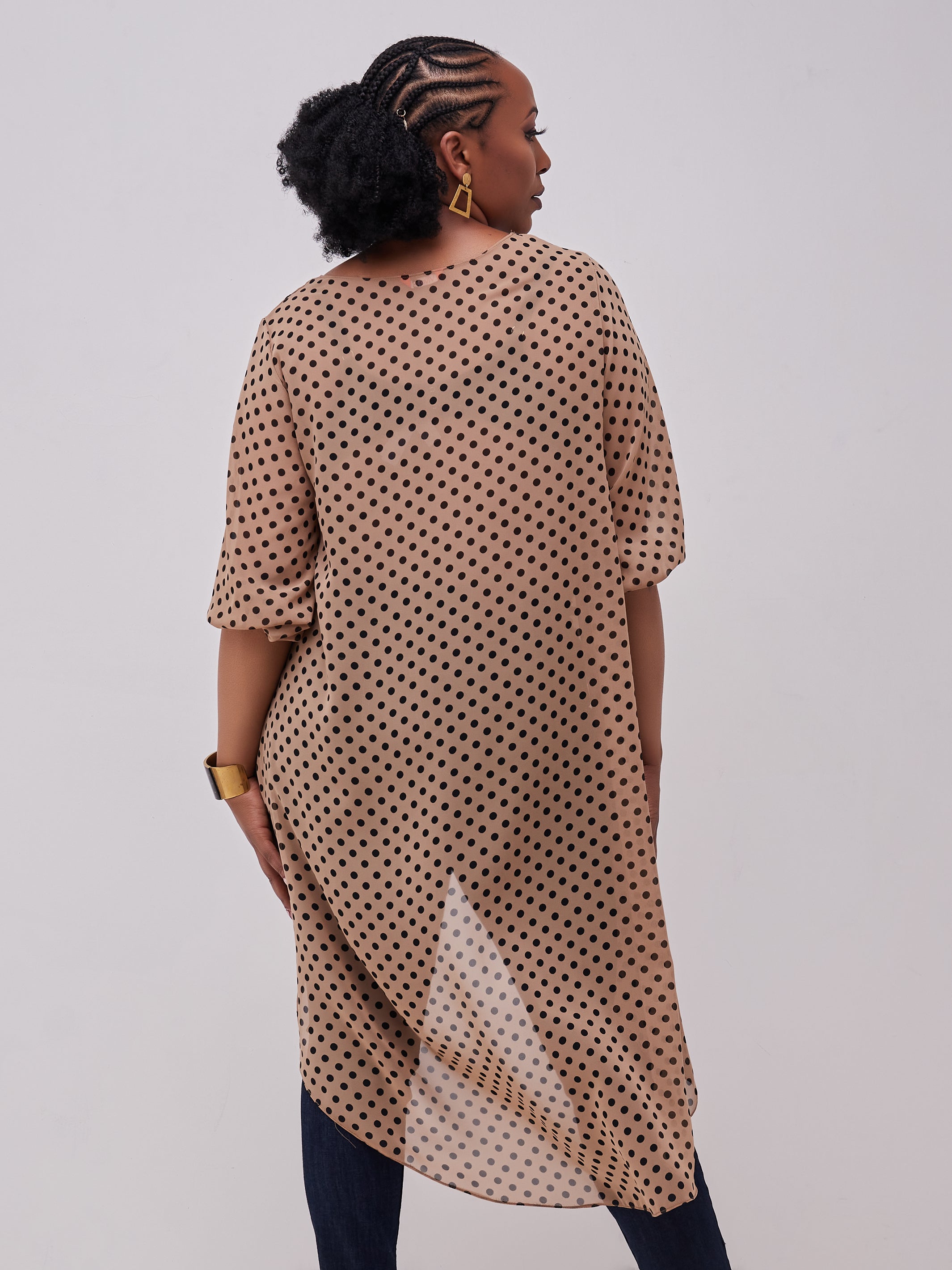 Vivo Basic Nalia High-low Chiffon Top - Taupe / Black Polka