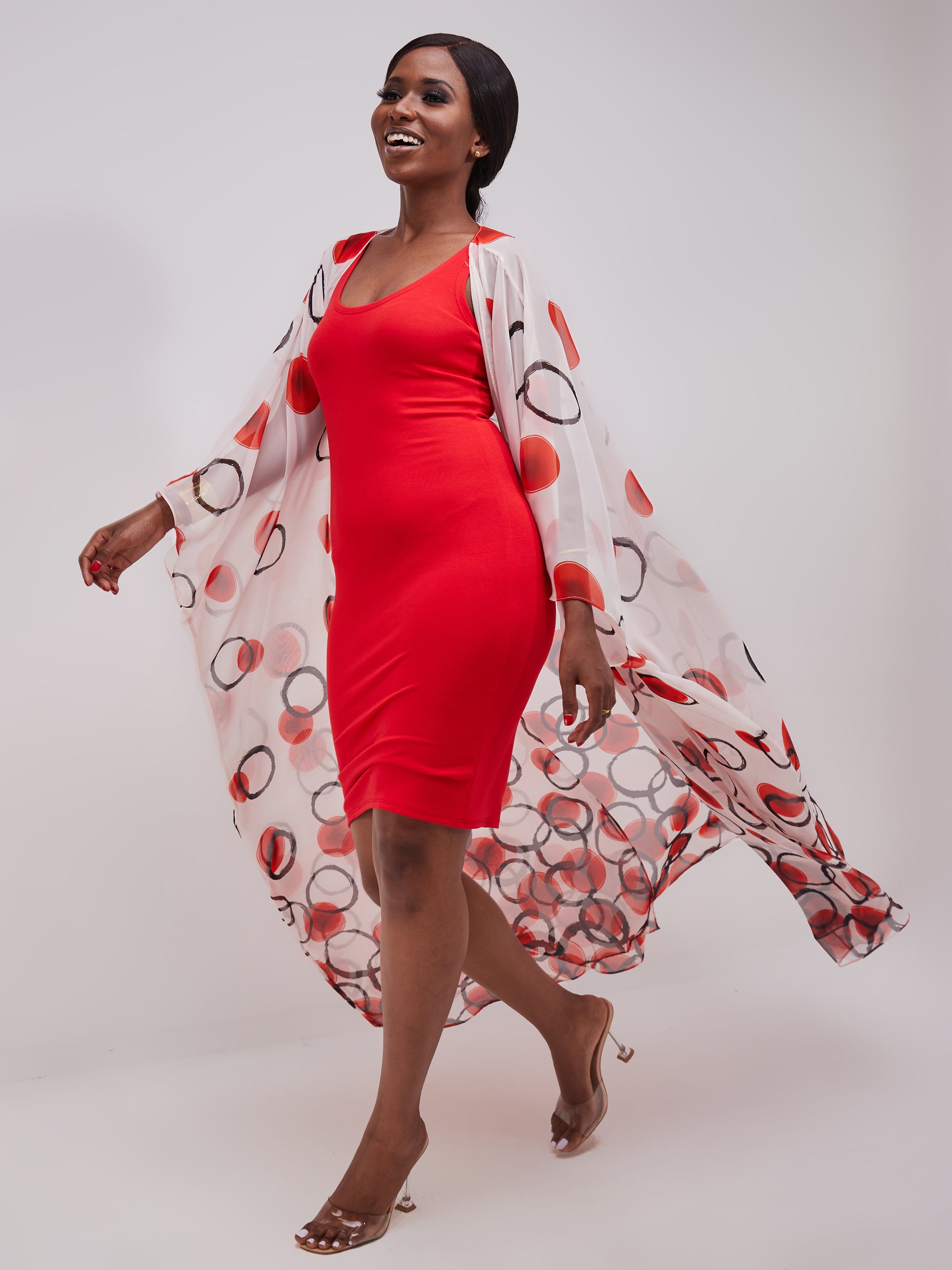 Vivo Muna Chiffon Kimono - Orange / Black Print