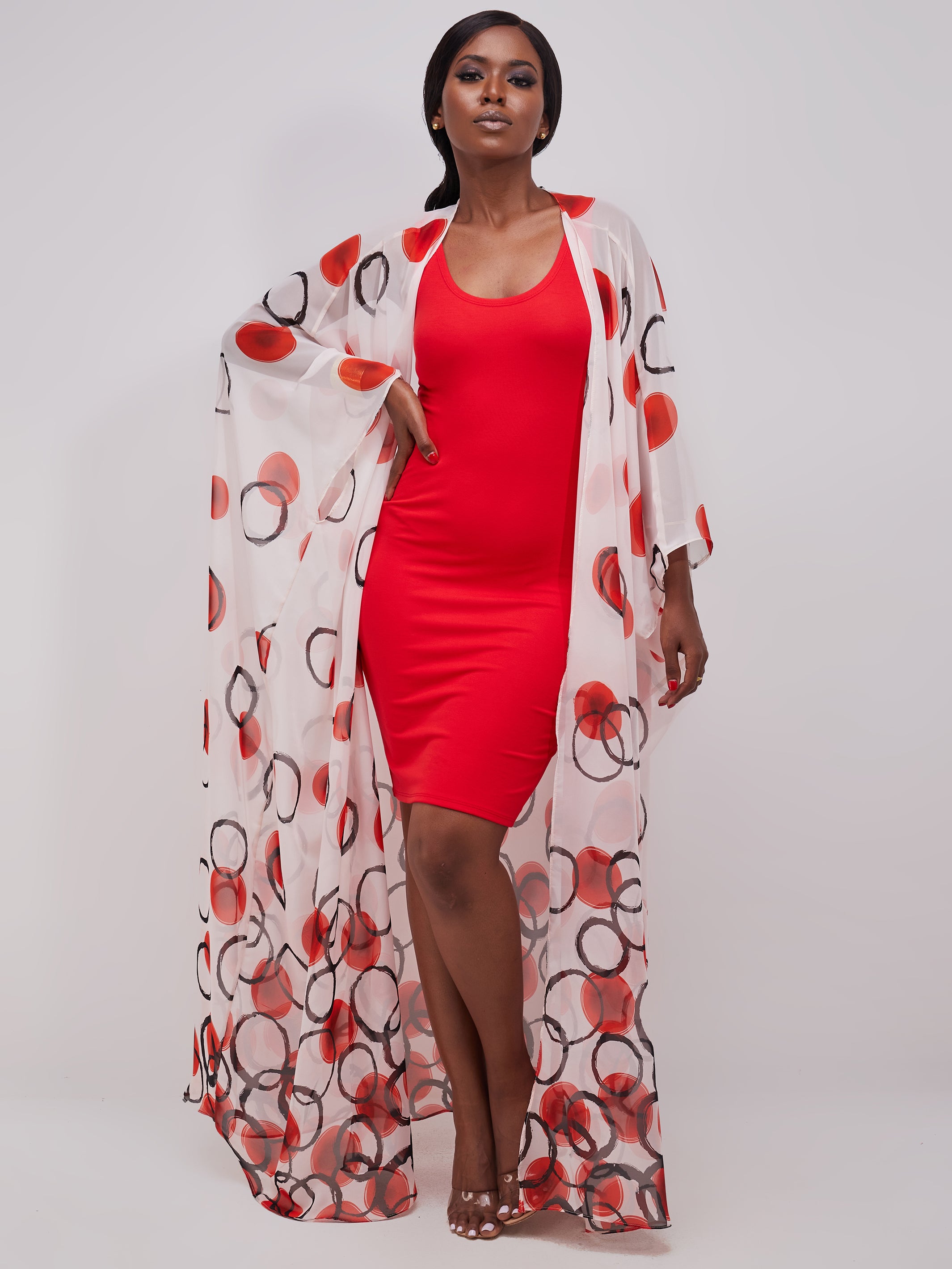 Vivo Muna Chiffon Kimono - Orange / Black Print