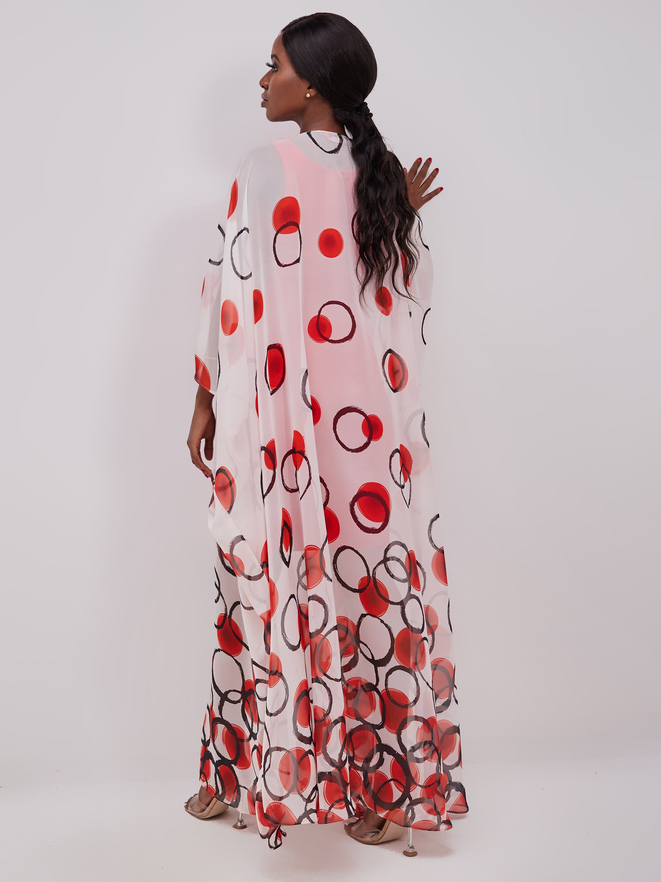 Vivo Muna Chiffon Kimono - Orange / Black Print
