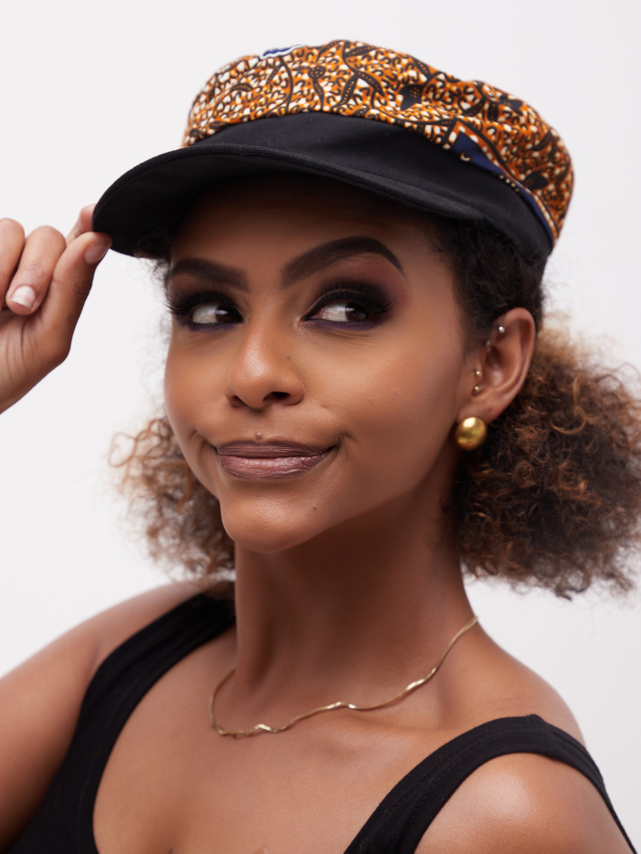 Safari Basic Travel Cap - Brown / Blue Print