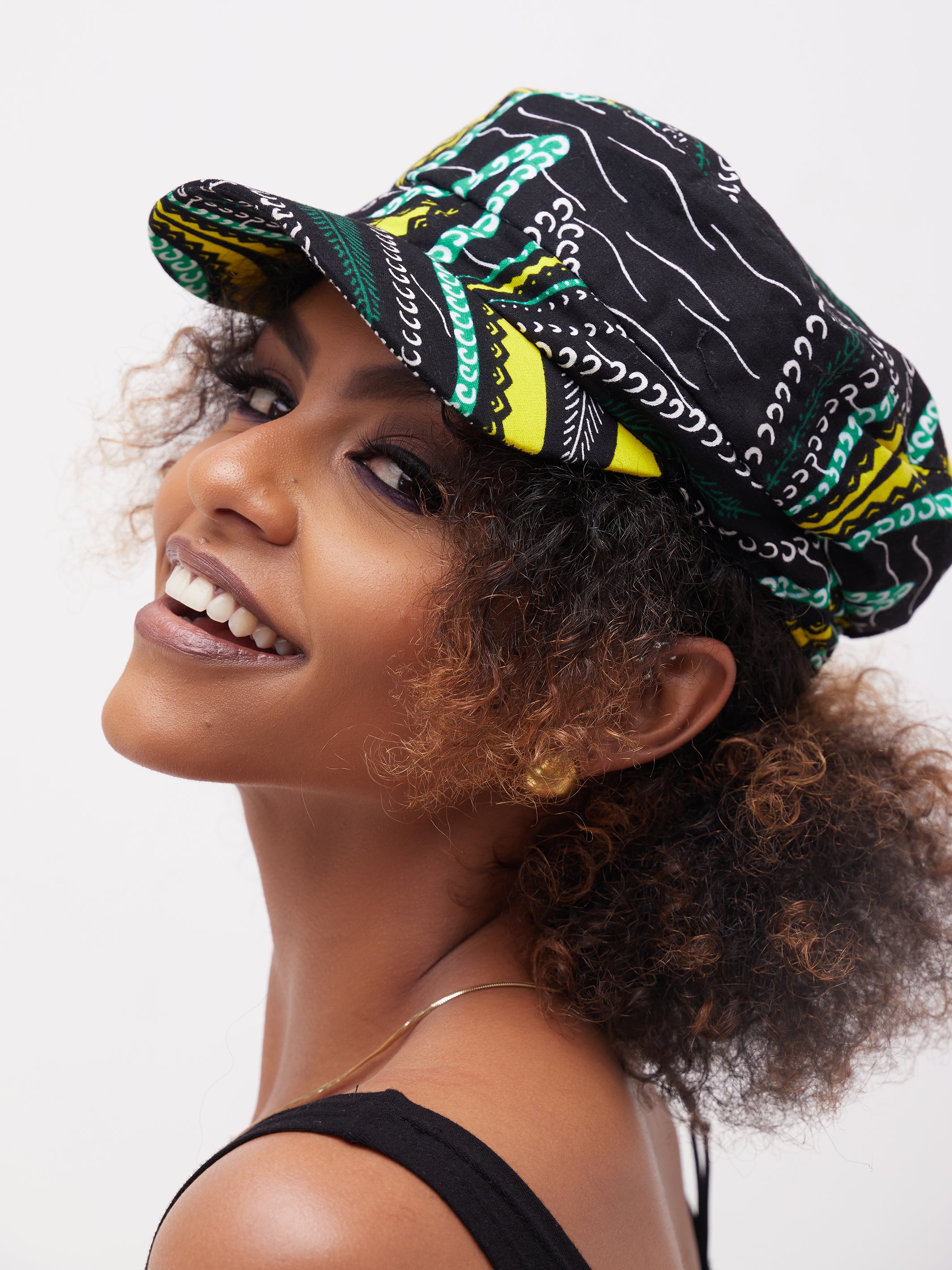 Safari Basic Travel Cap - Green / Yellow Print