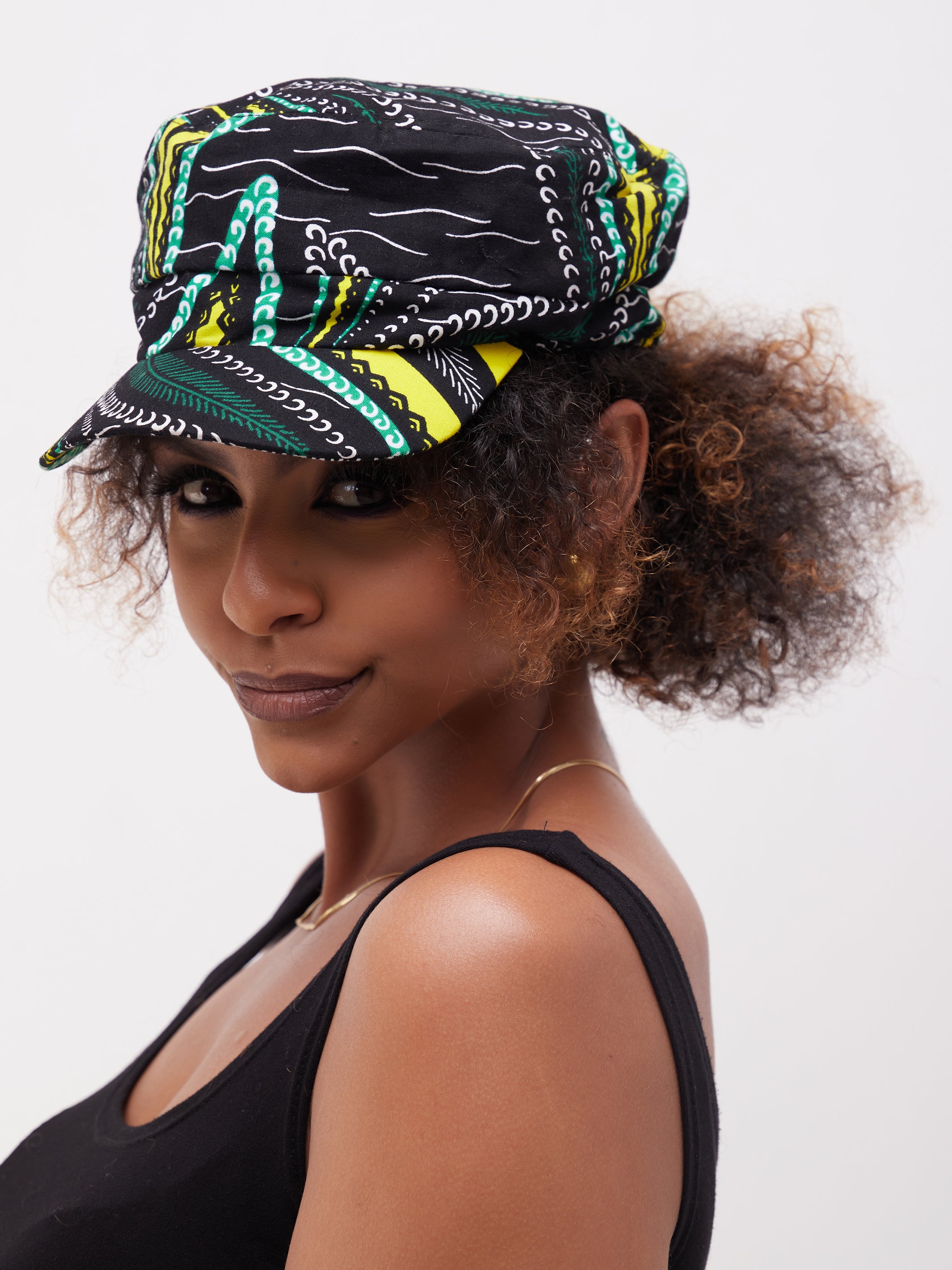 Safari Basic Travel Cap - Green / Yellow Print